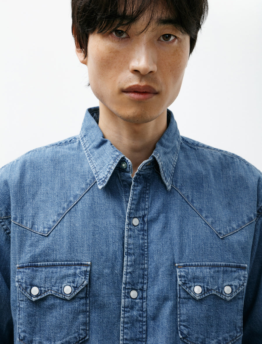 Denim Western Shirt Used Wash Denim - Image 4