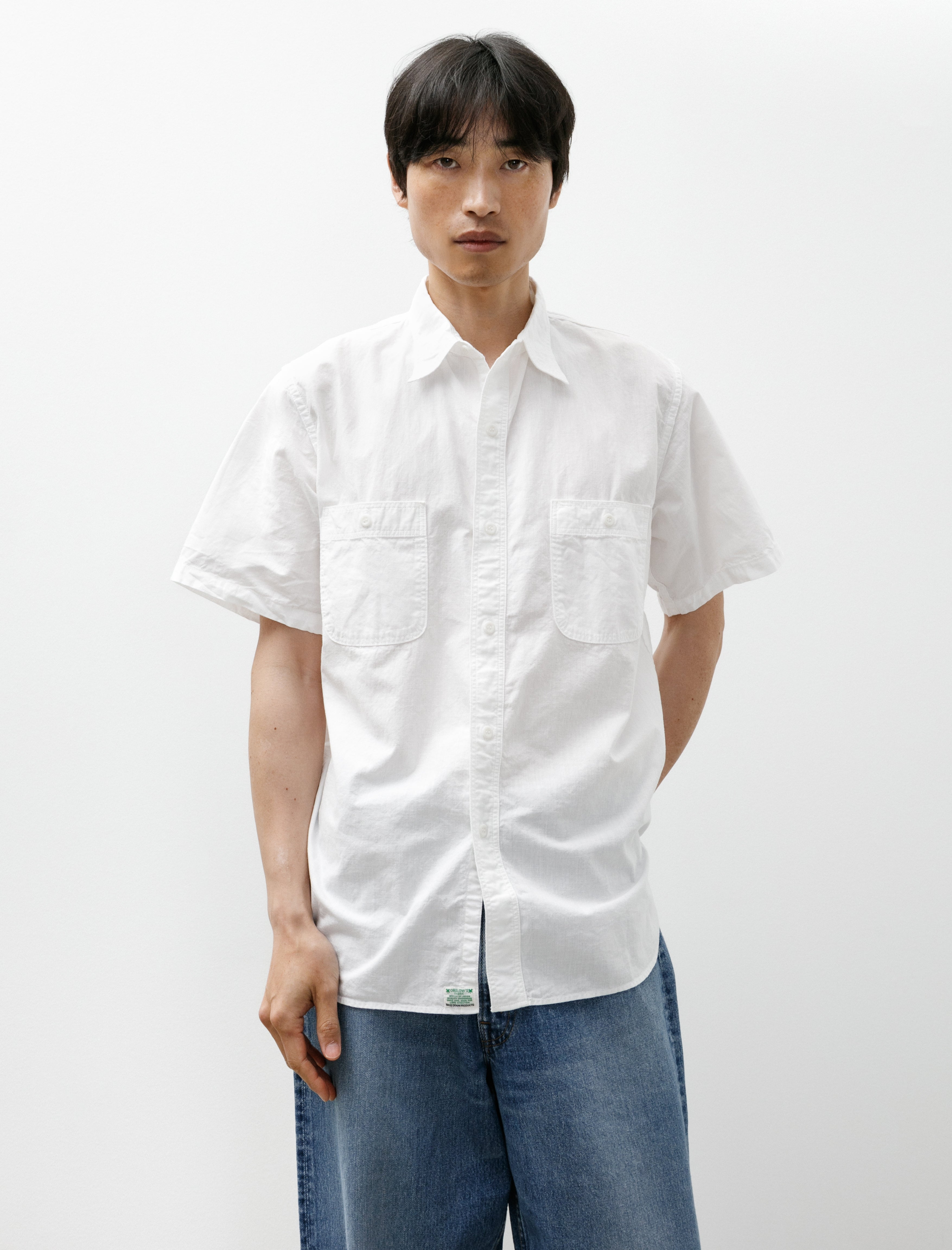 OrSlow Short Sleeve Chambray Work Shirt White