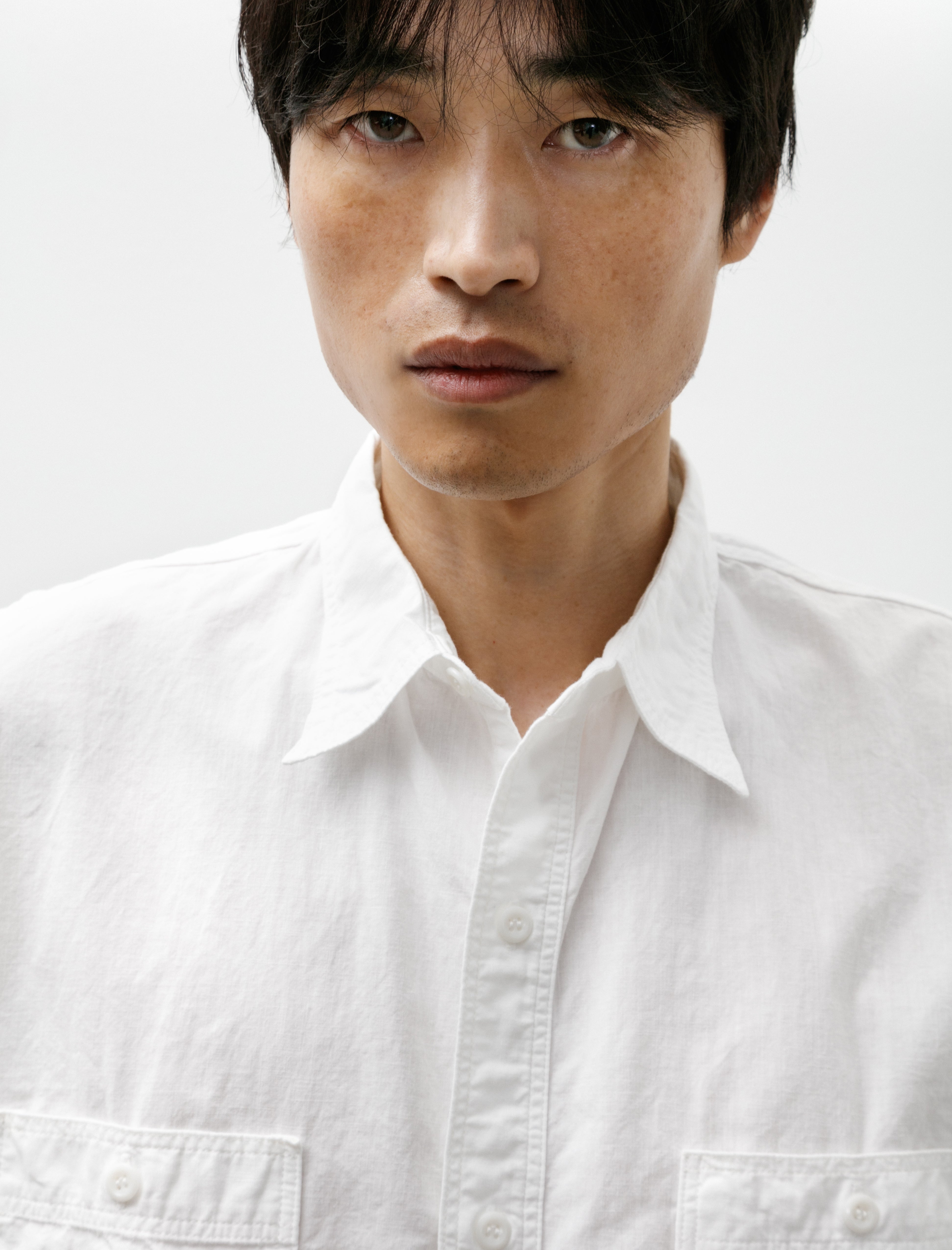OrSlow Short Sleeve Chambray Work Shirt White
