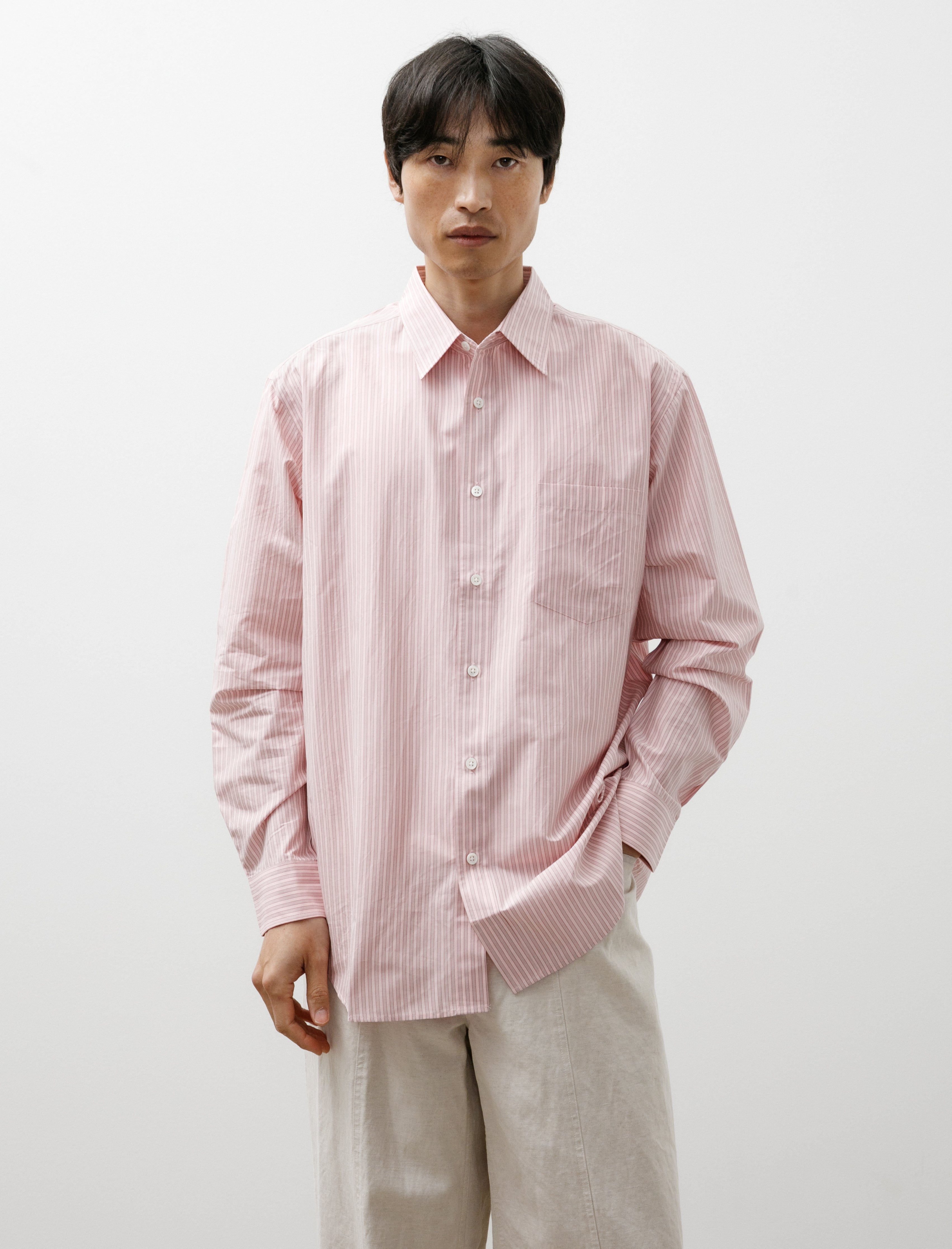 Ernie Palo Silk Cotton Stripe Shirt Pink
