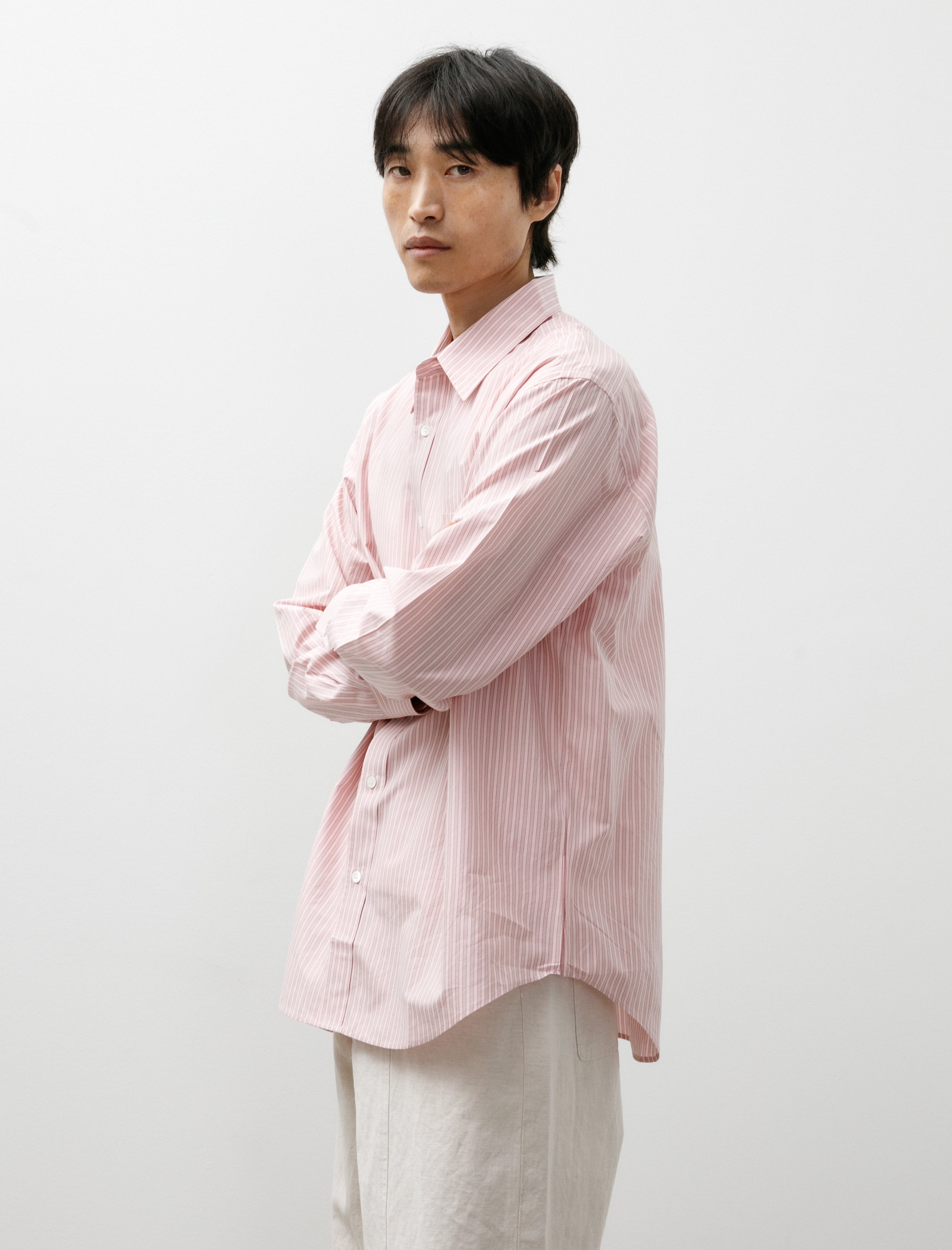 Ernie Palo Silk Cotton Stripe Shirt Pink