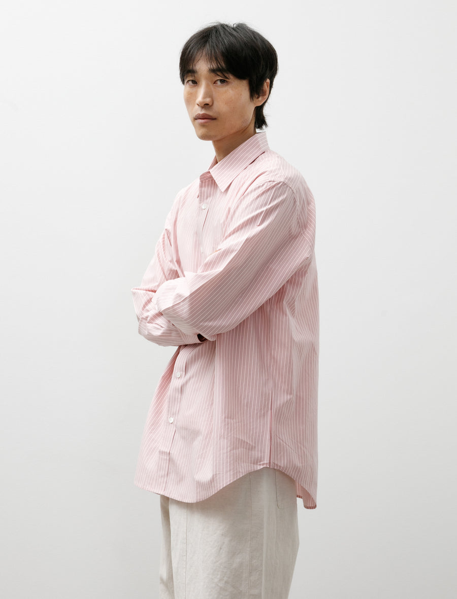 Silk Cotton Stripe Shirt Pink - Image 3