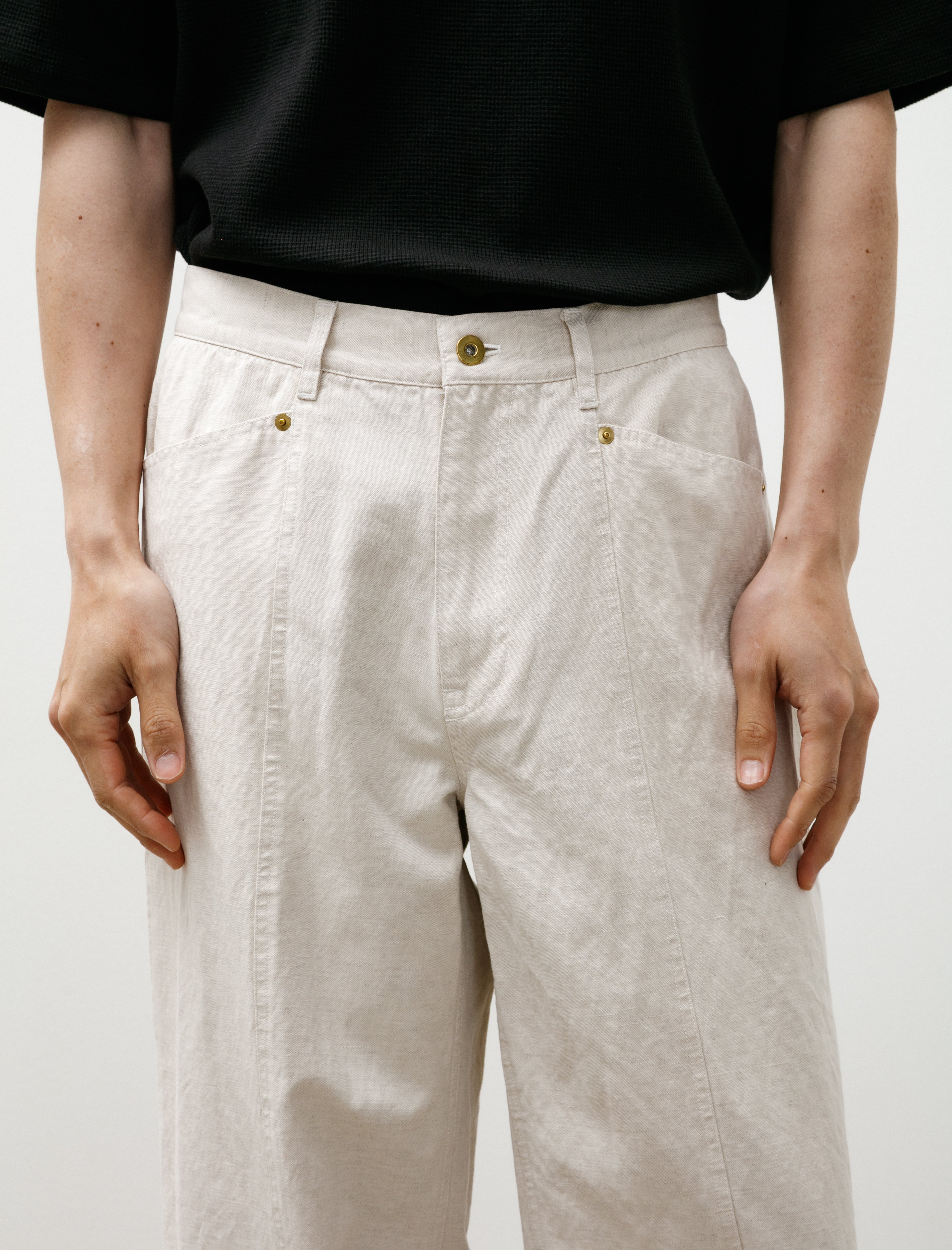 Ernie Palo Cotton Linen Canvas Stitch Pants Ivory