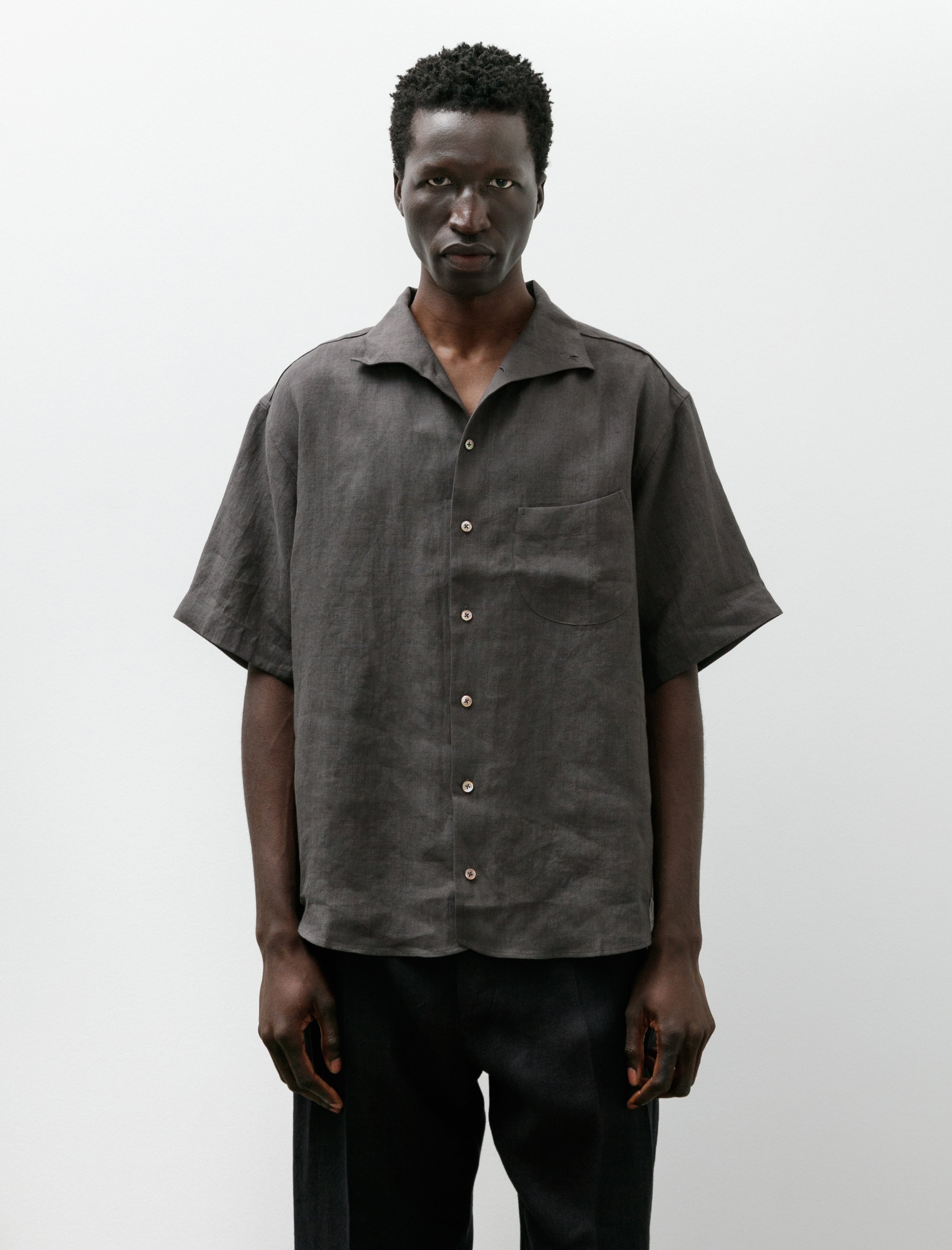 Gorsch European Linen Italian Collar Short Sleeve Shirt Charcoal