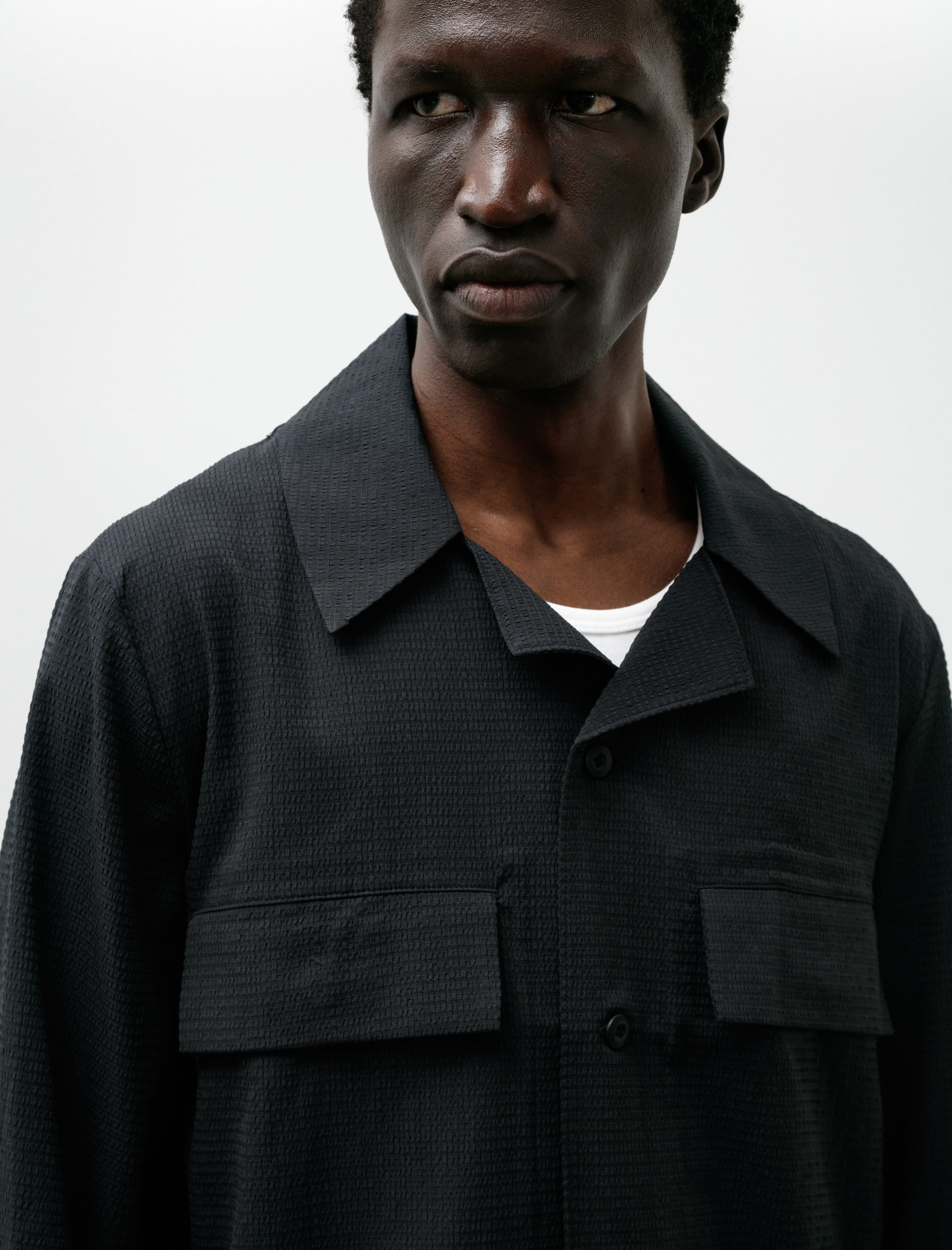 Colin Meredith Wing Mesh Button Down Black