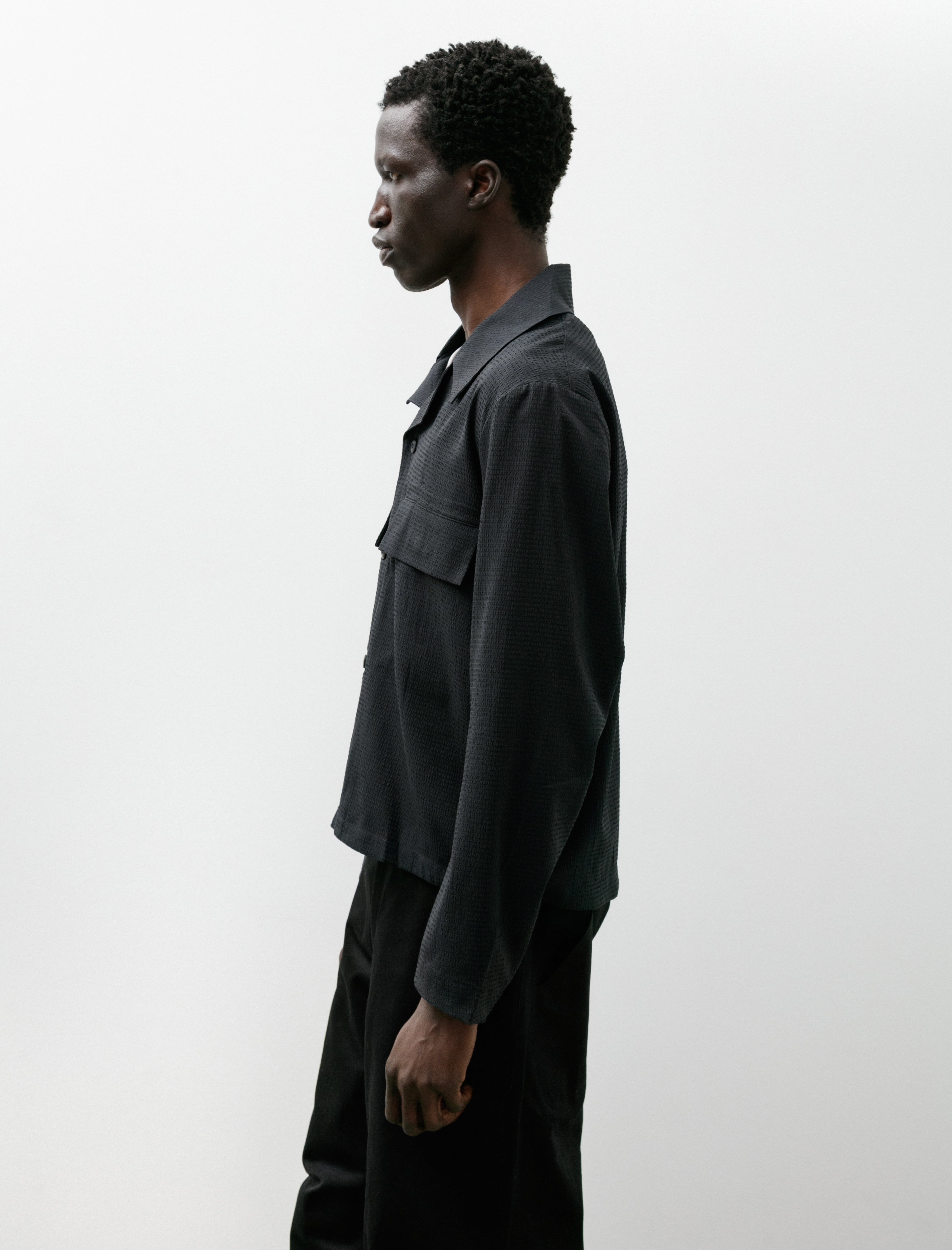 Colin Meredith Wing Mesh Button Down Black