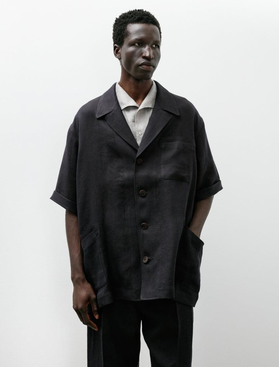 Wide Short Sleeve Peaked Jacket Navy Brown - Image 4