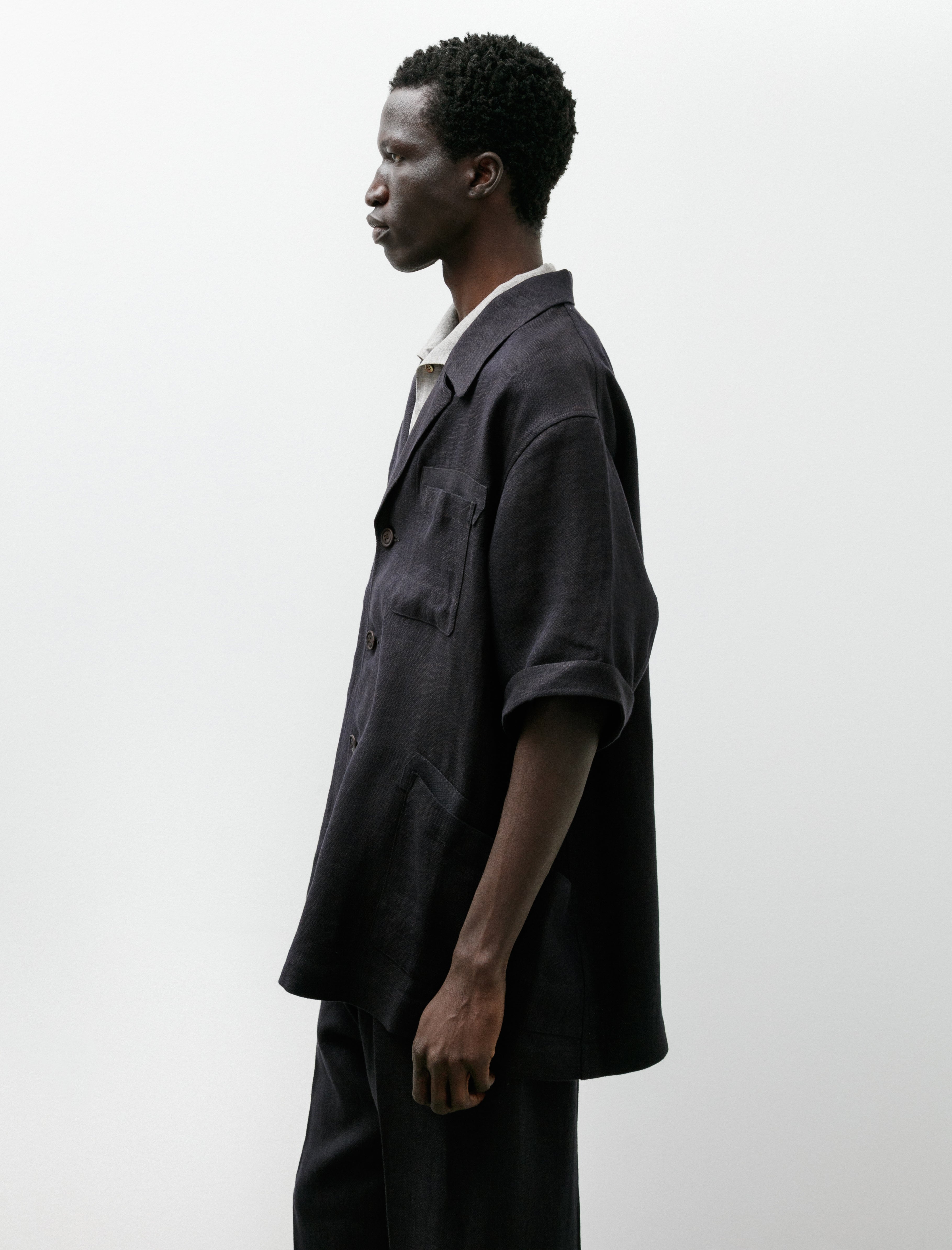 Gorsch Wide Short Sleeve Peaked Jacket Navy Brown