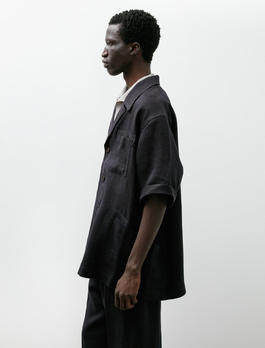 Wide Short Sleeve Peaked Jacket Navy Brown - Image 3