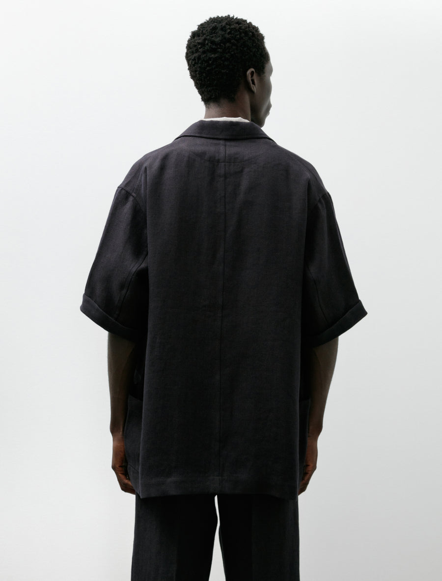 Wide Short Sleeve Peaked Jacket Navy Brown - Image 2
