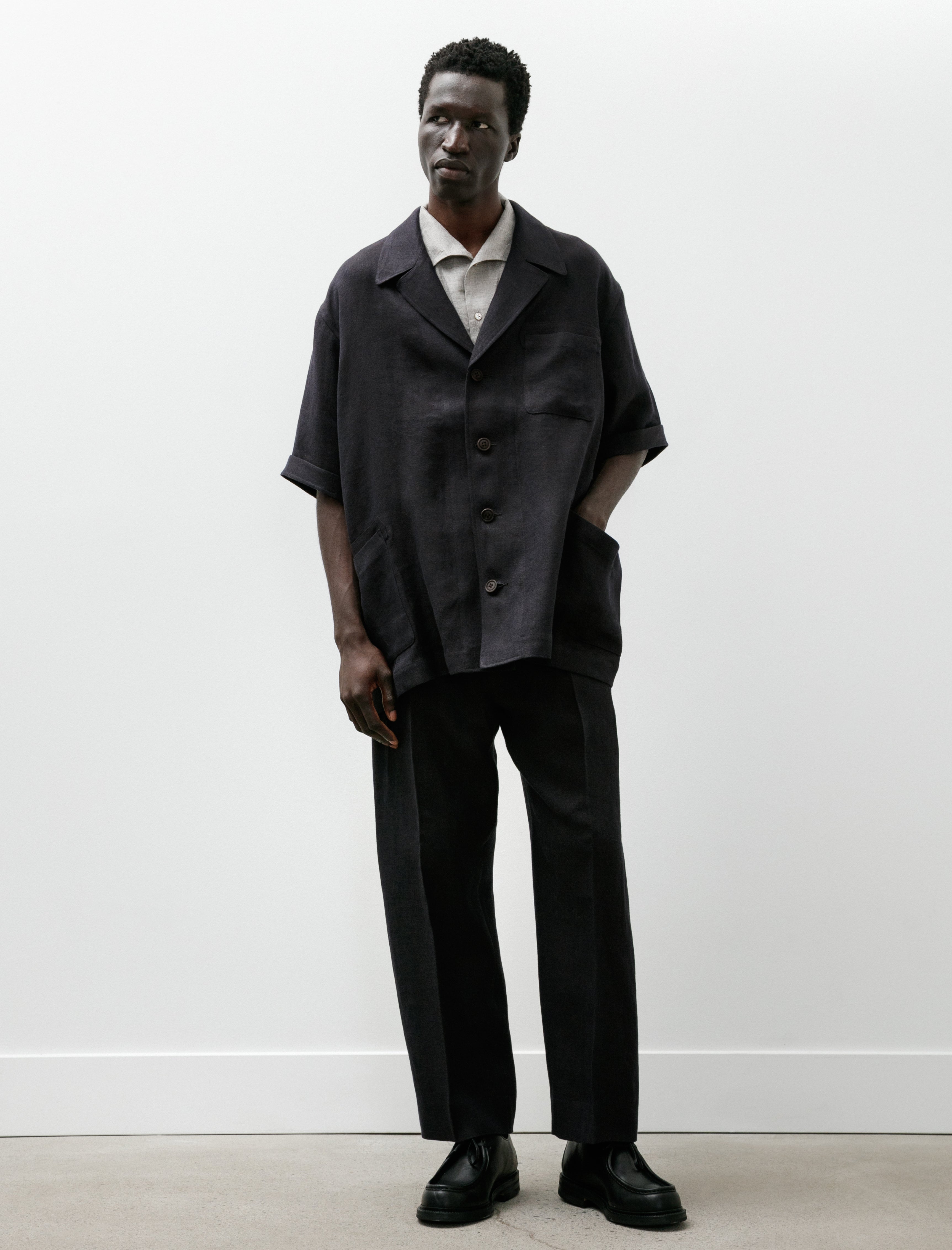 Gorsch Wide Short Sleeve Peaked Jacket Navy Brown
