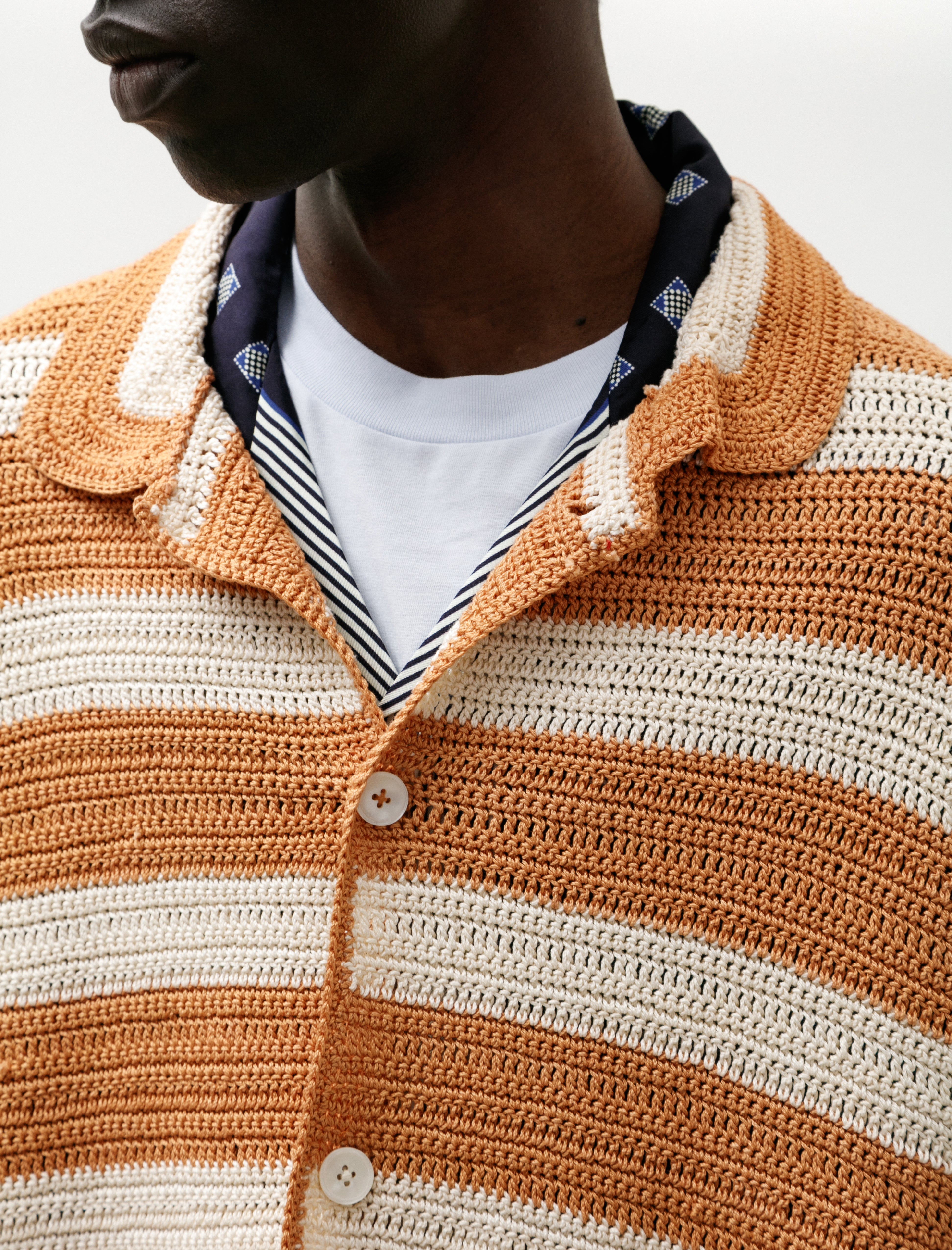 Bode Sherbet Crochet Long Sleeve Shirt Orange Cream