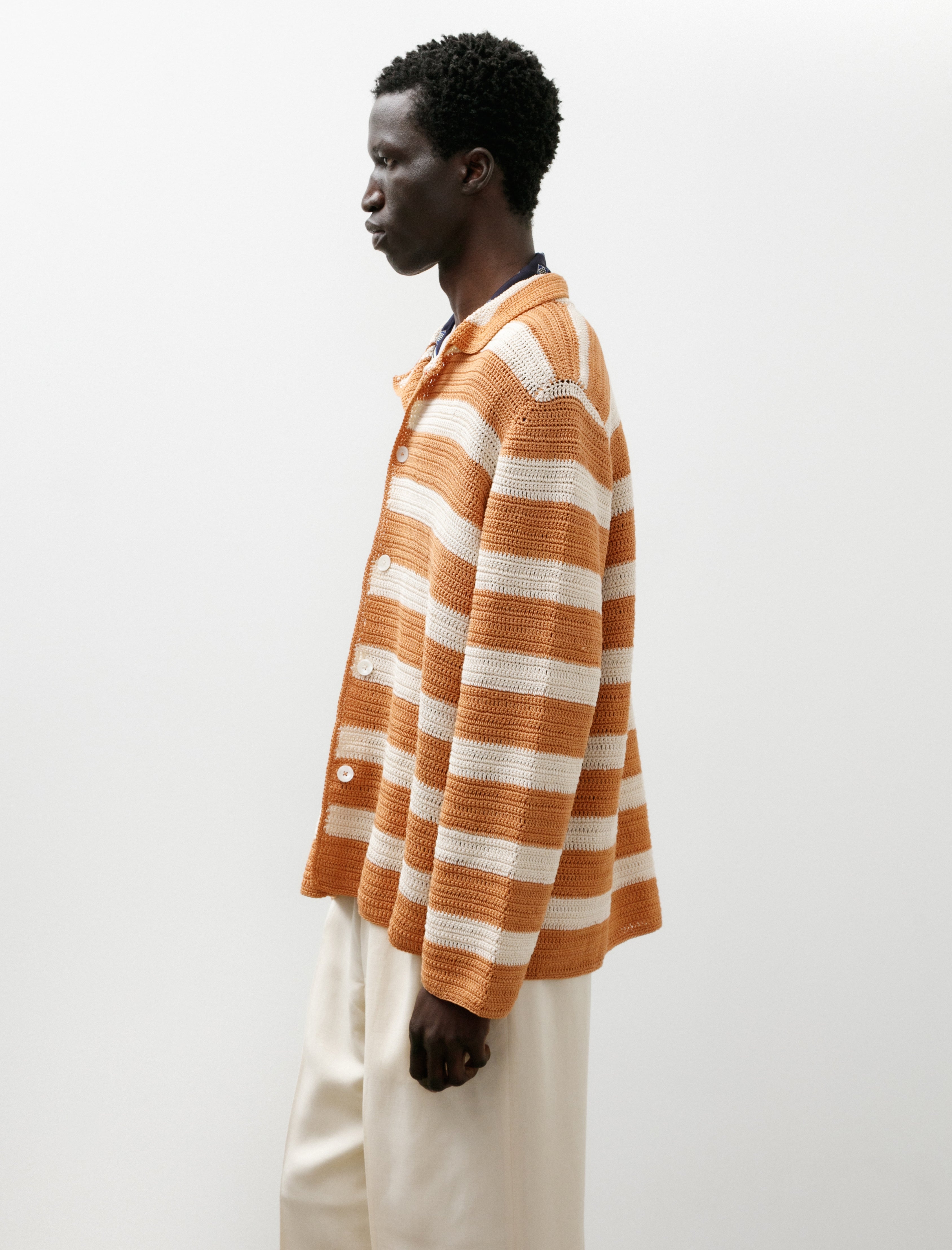 Bode Sherbet Crochet Long Sleeve Shirt Orange Cream
