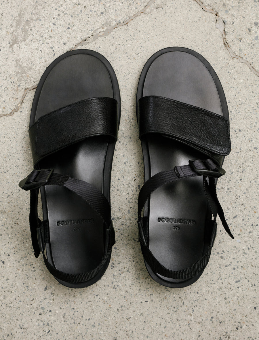 Sandals with Velcro Straps Wide Belt Grain Leather Black - Image 2