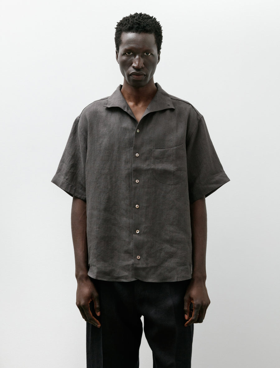 European Linen Italian Collar Short Sleeve Shirt Charcoal - Image 1