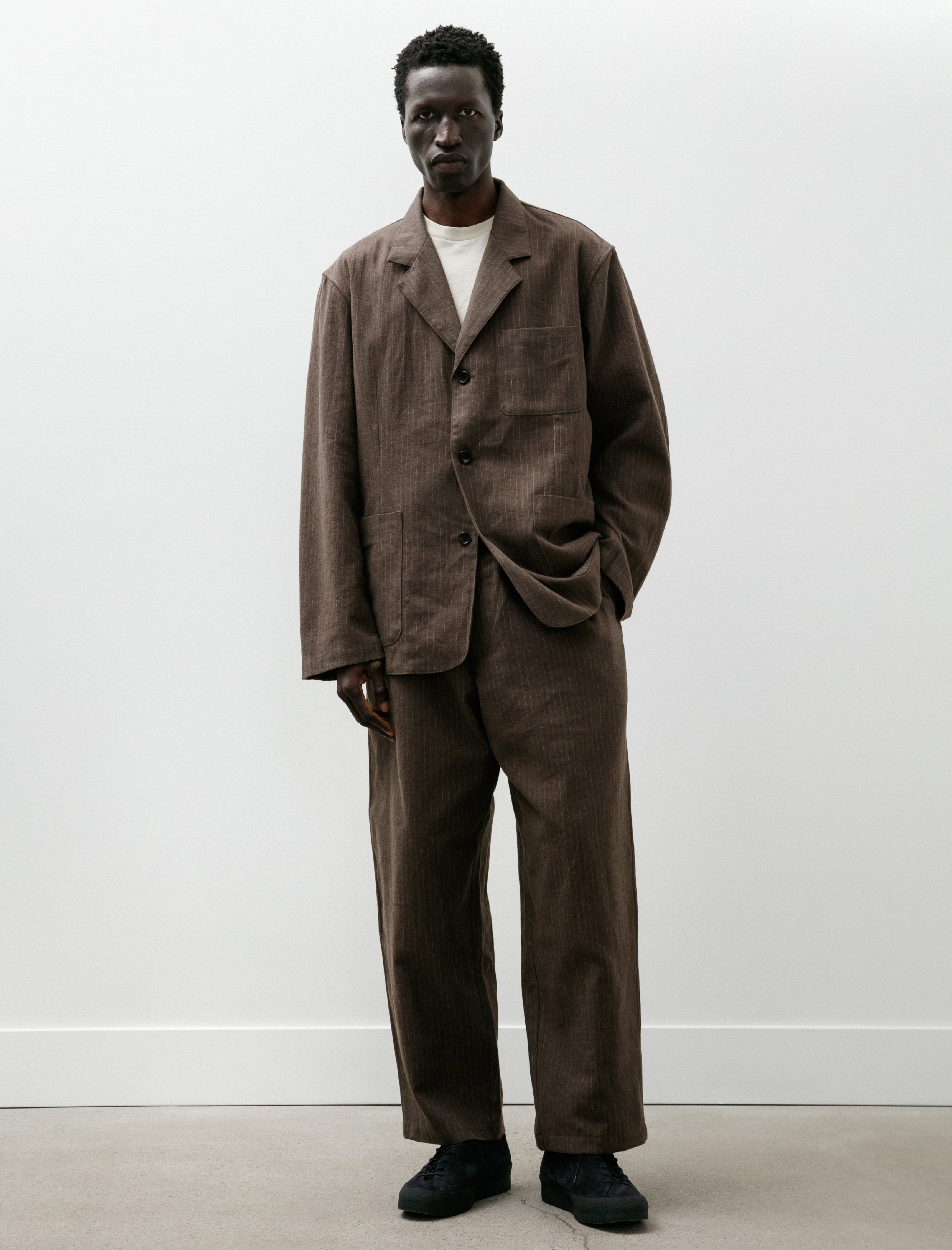 James Coward Carry On Jacket Dark Brown Cotton/Linen/Wool Stripe