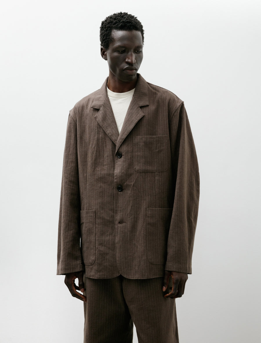 Carry On Jacket Dark Brown Cotton/Linen/Wool Stripe - Image 1