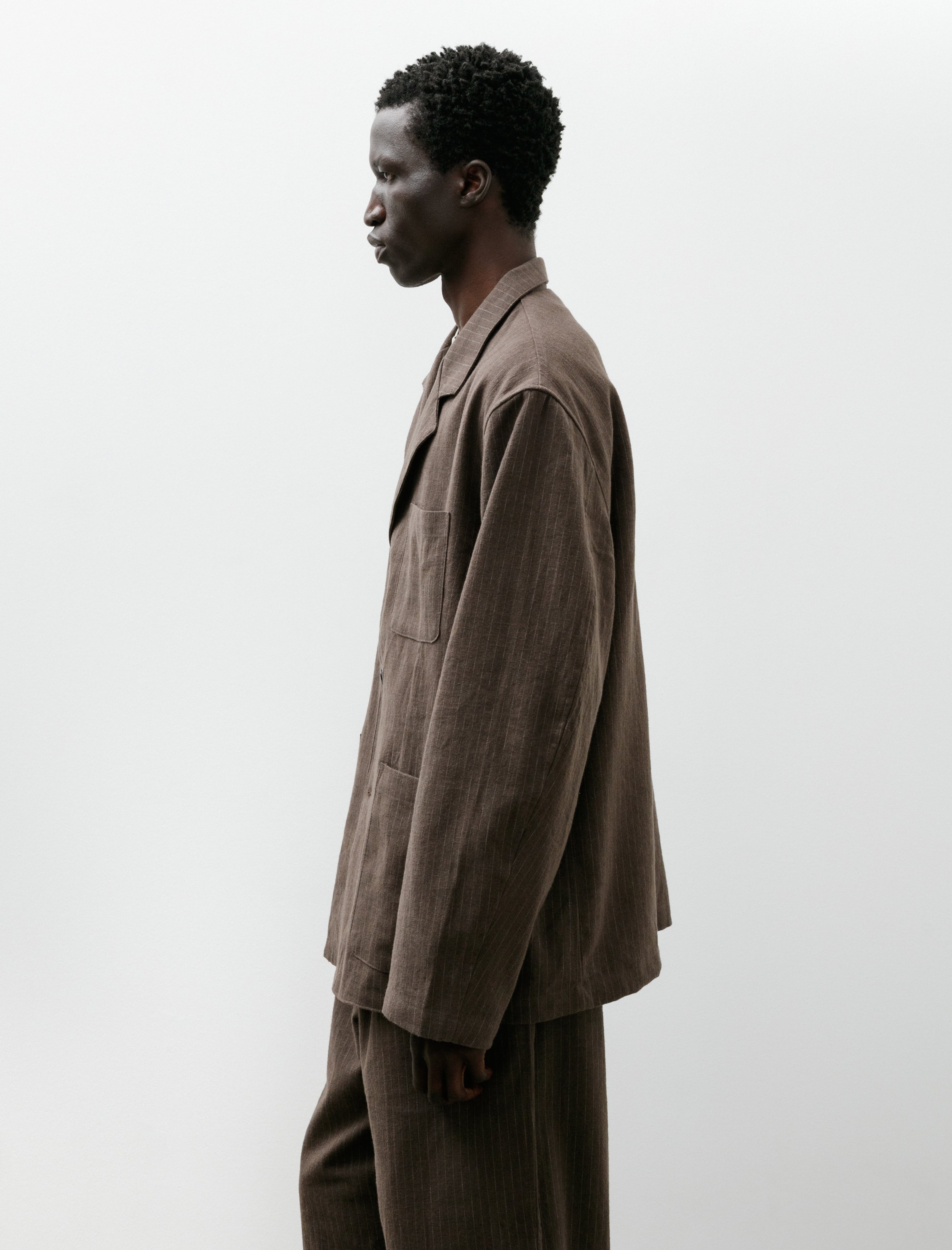 James Coward Carry On Jacket Dark Brown Cotton/Linen/Wool Stripe