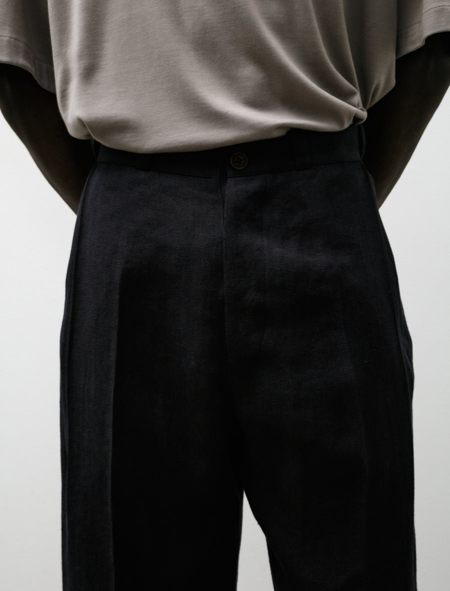 Linen Side Tack Trousers Navy Brown - Image 7
