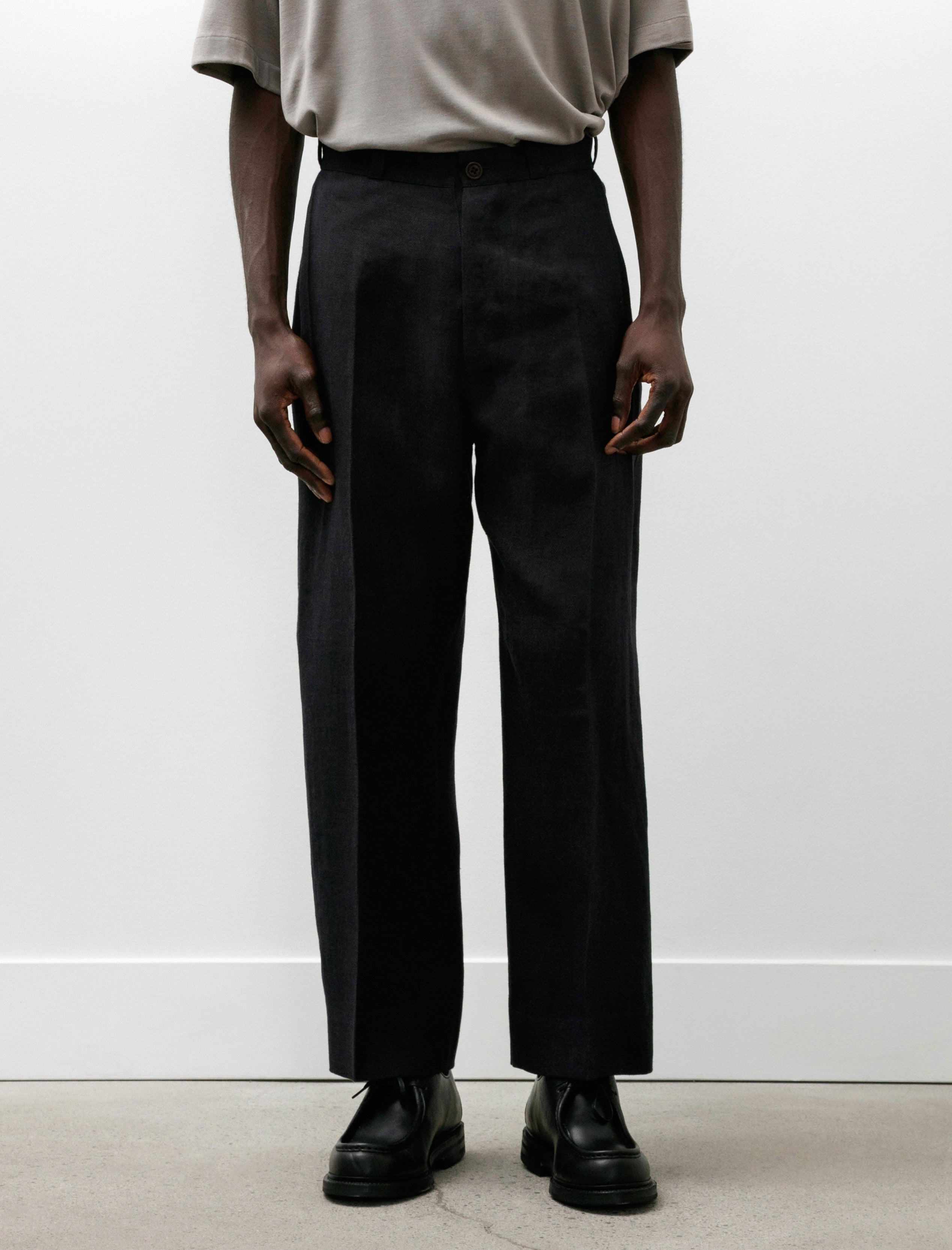 Gorsch Linen Side Tack Trousers Navy Brown