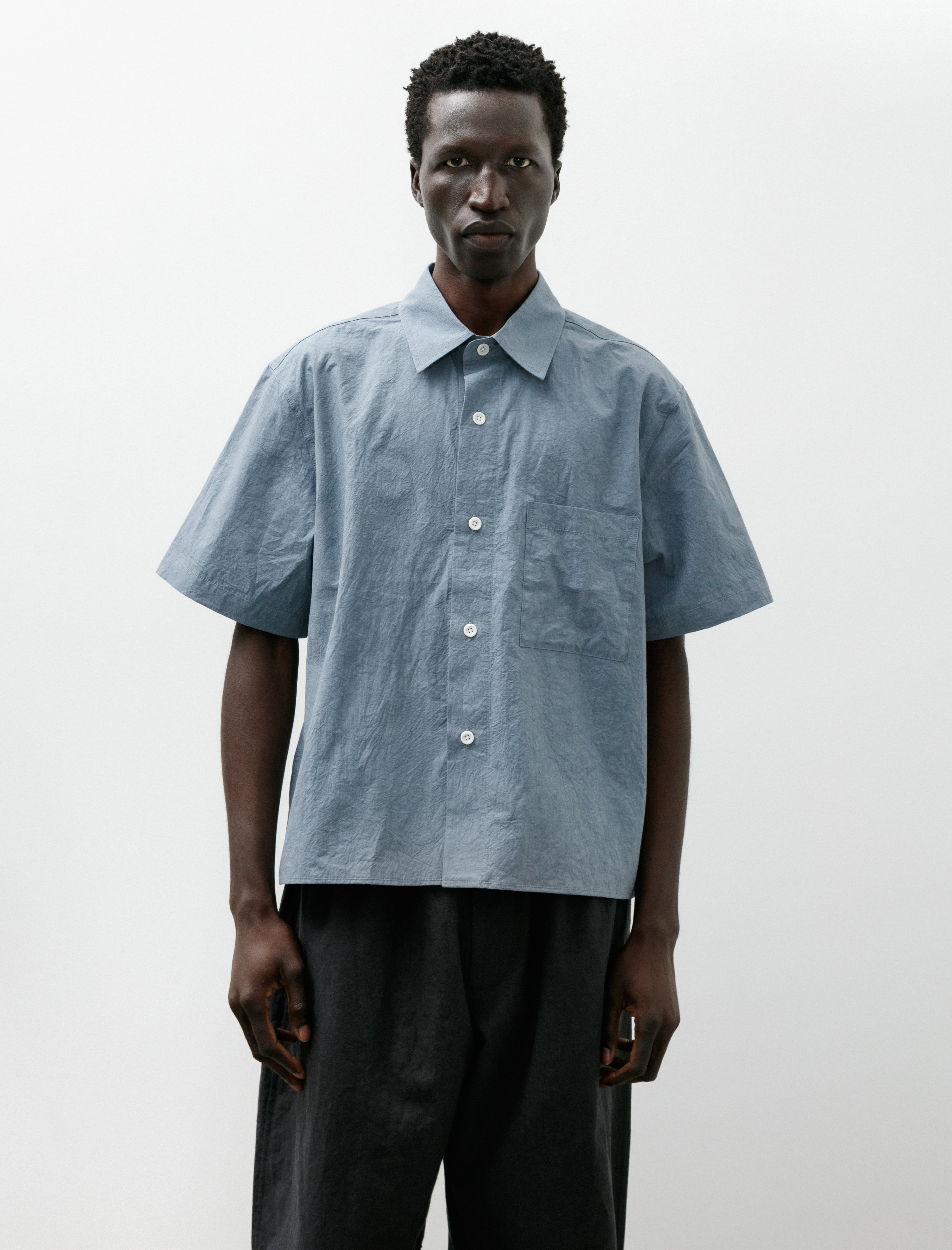 James Coward Short Sleeve Shirt Blue Typewriter Drum Cotton