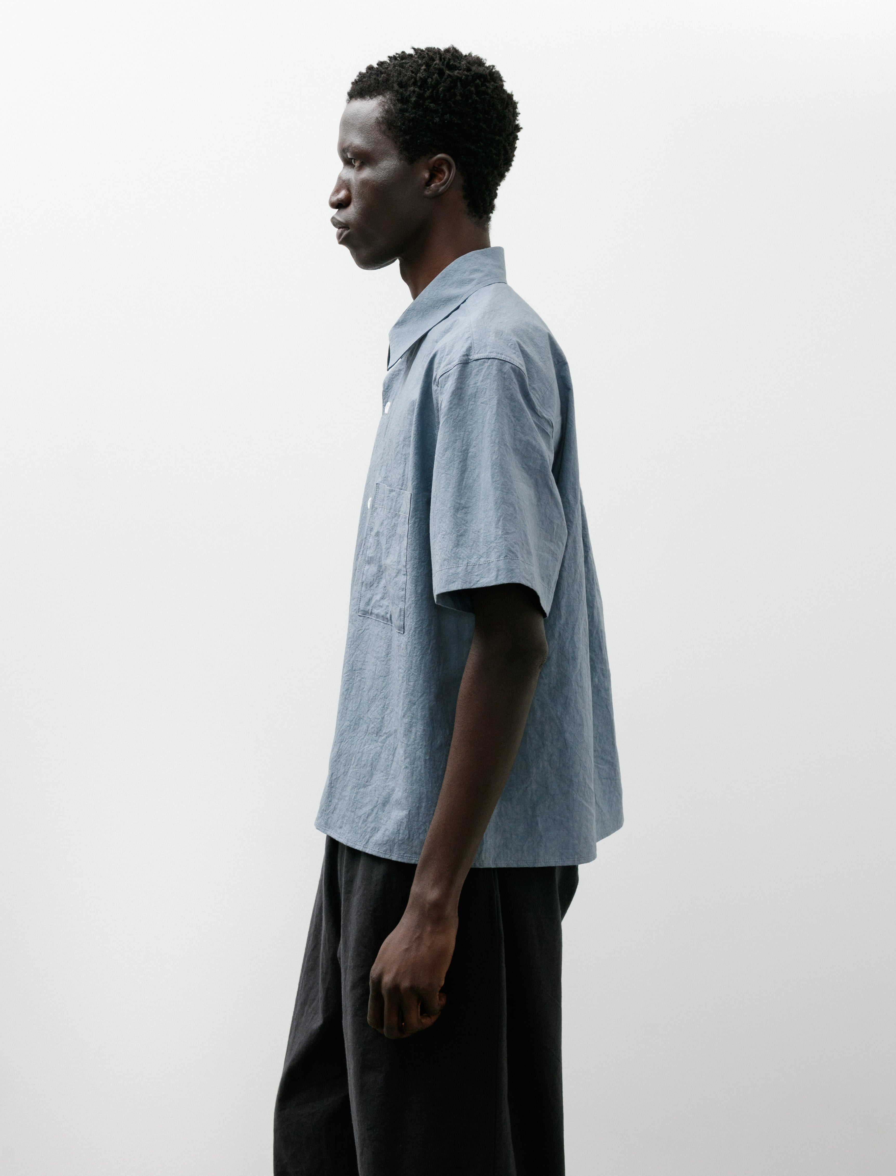 James Coward Short Sleeve Shirt Blue Typewriter Drum Cotton