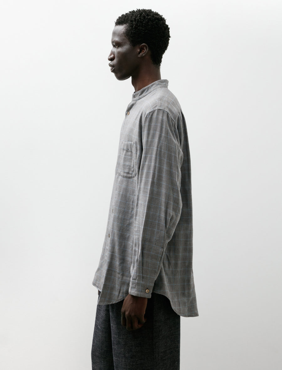 Contrast Face Check Gauze Cotton Stand Collar Shirt - Image 3