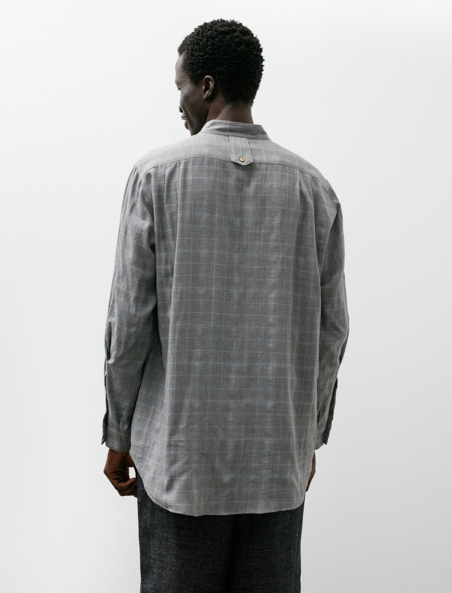 Contrast Face Check Gauze Cotton Stand Collar Shirt - Image 2