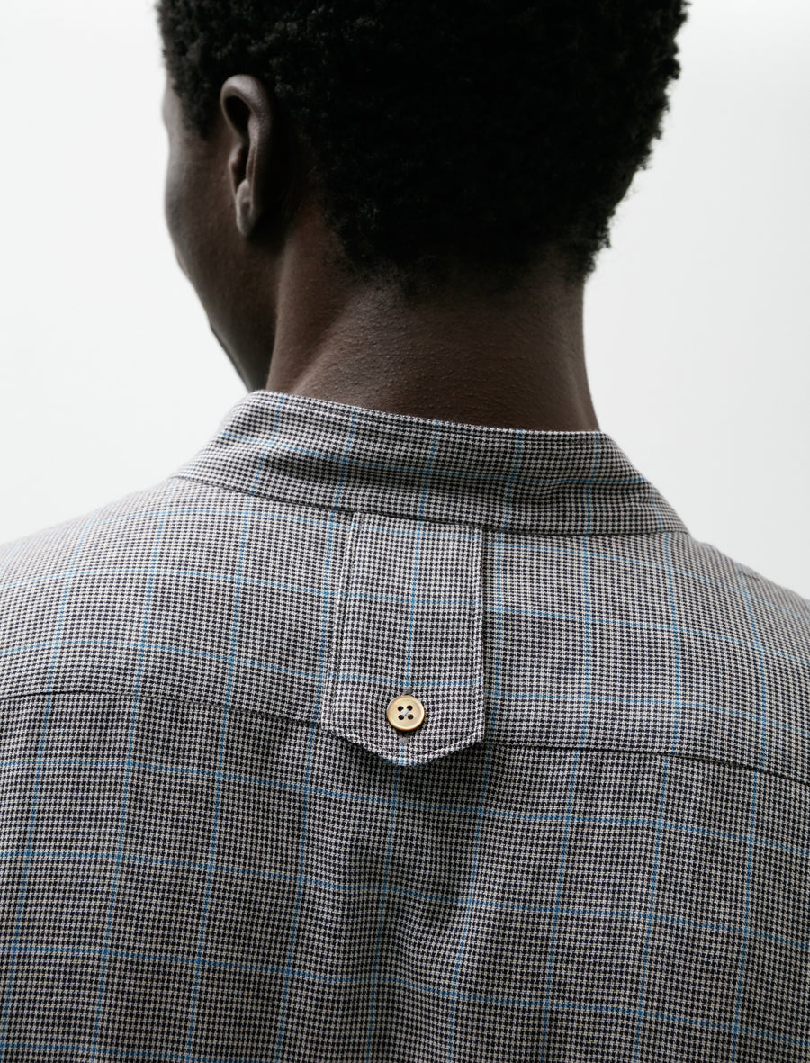 Contrast Face Check Gauze Cotton Stand Collar Shirt - Image 4