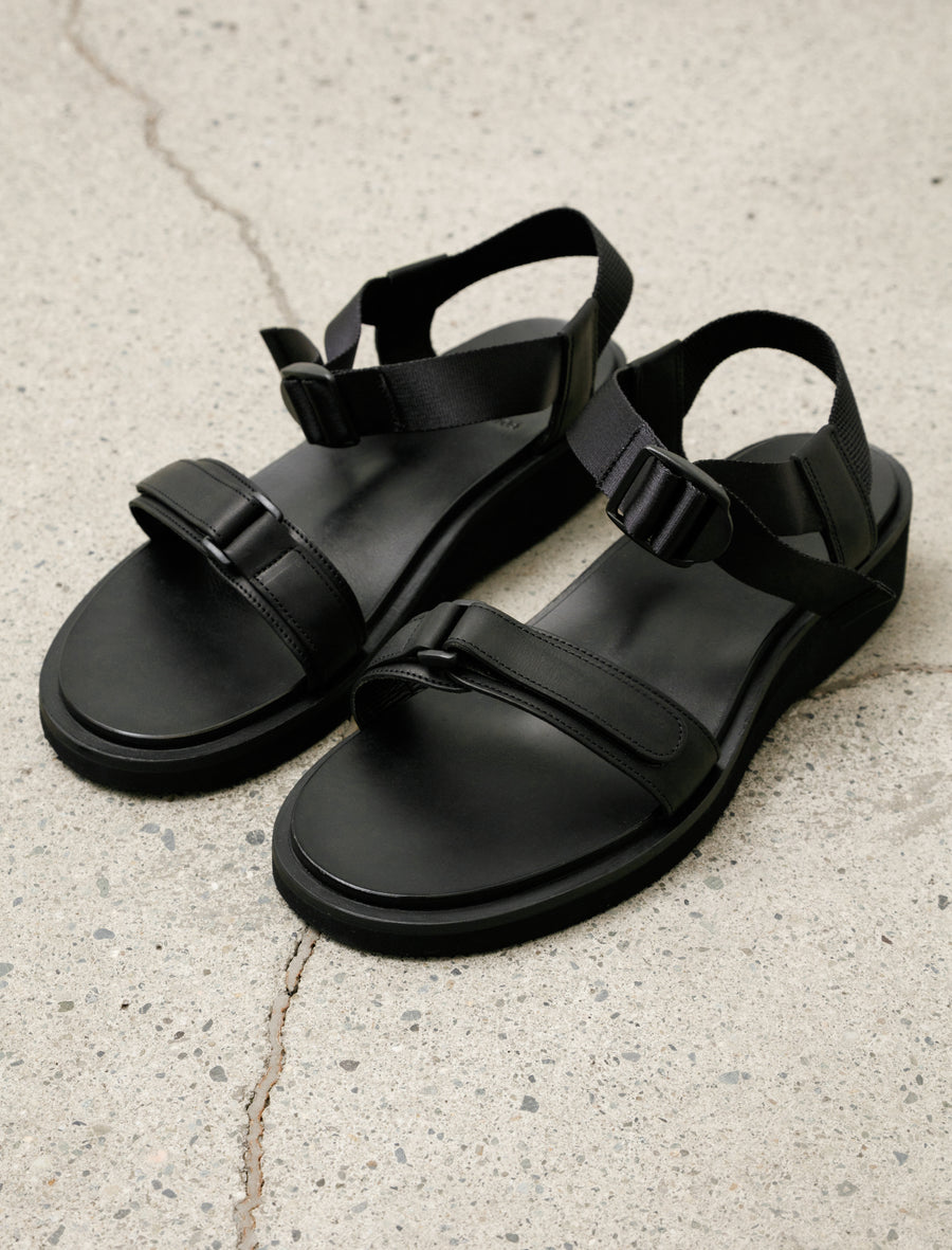 Sandals with Velcro Straps Smooth Leather Black - Image 1