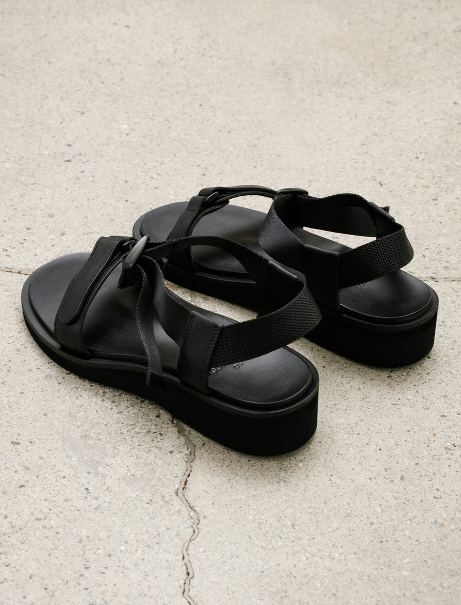 Sandals with Velcro Straps Smooth Leather Black - Image 3