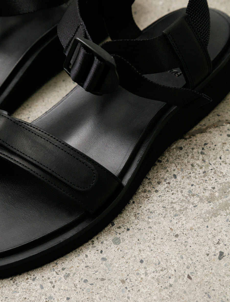 Sandals with Velcro Straps Smooth Leather Black - Image 4