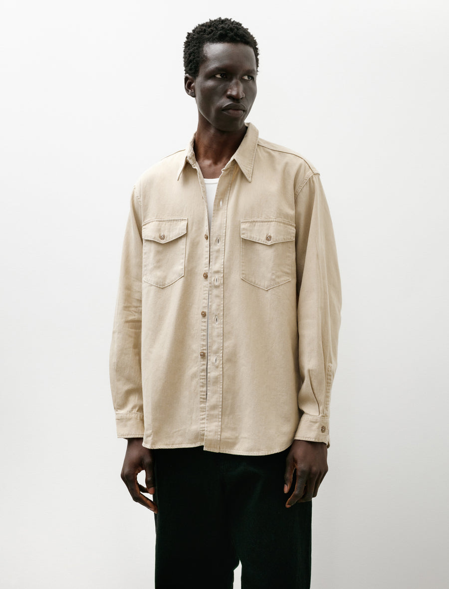 beige dress shirt Men's Boxy with Crease - - XS - Aven and button Cococler clergy collar shirt beige