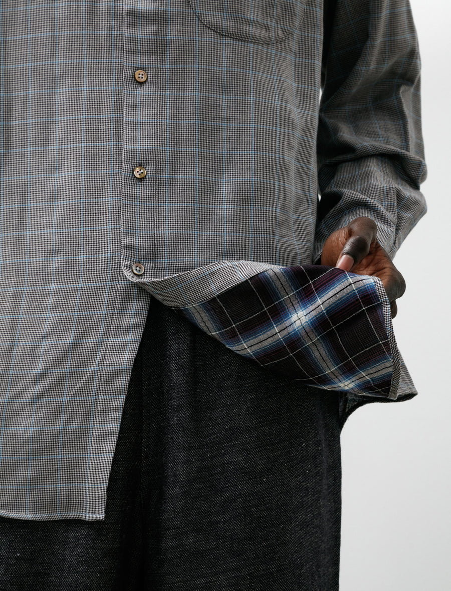 Contrast Face Check Gauze Cotton Stand Collar Shirt - Image 5