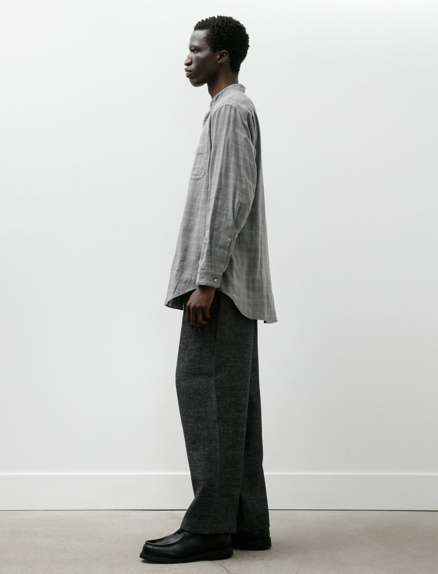 Contrast Face Check Gauze Cotton Stand Collar Shirt - Image 7