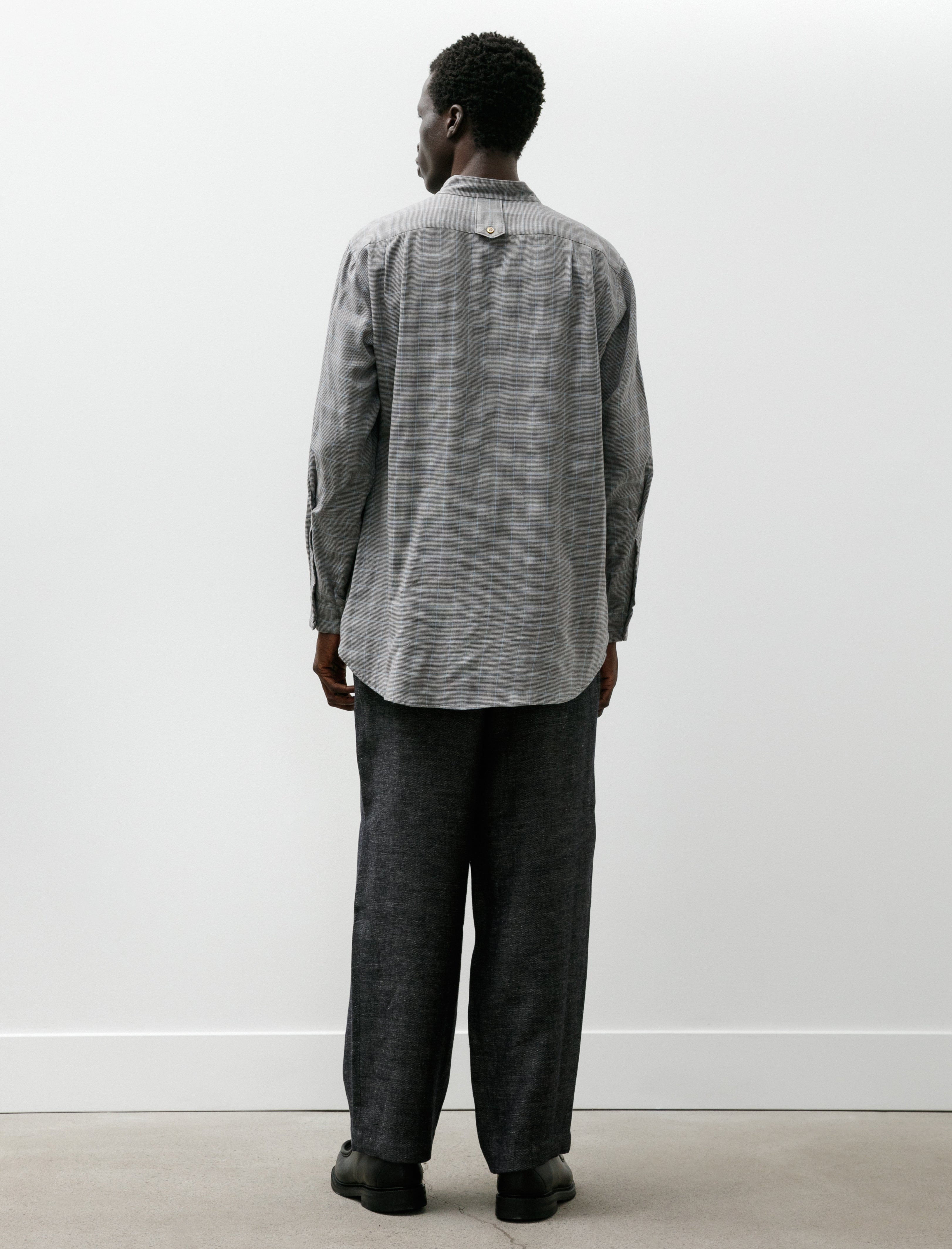 Gorsch Contrast Face Check Gauze Cotton Stand Collar Shirt
