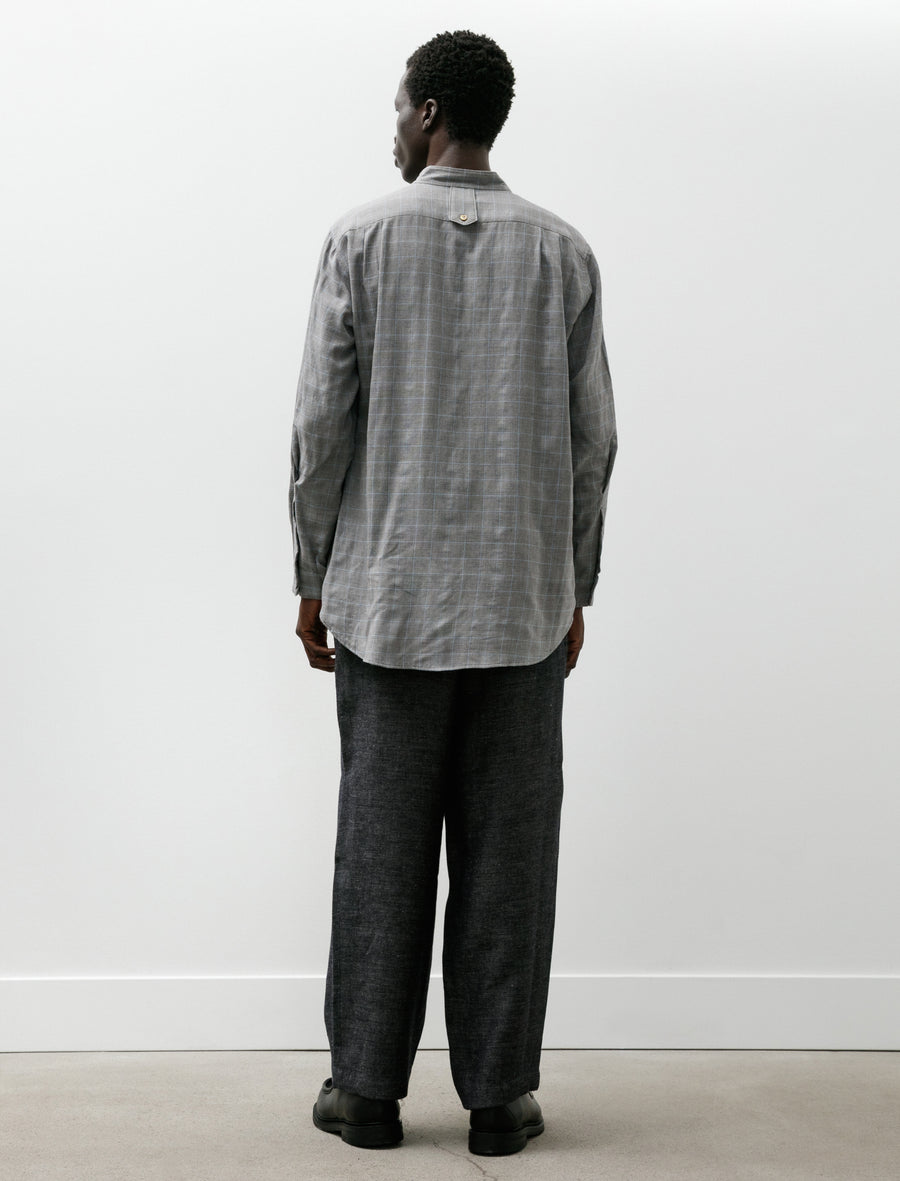 Contrast Face Check Gauze Cotton Stand Collar Shirt - Image 8