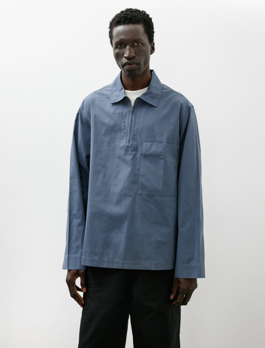 MHL Long Sleeve Half Zip Shirt Sanded Poplin Uniform Blue - Image 1