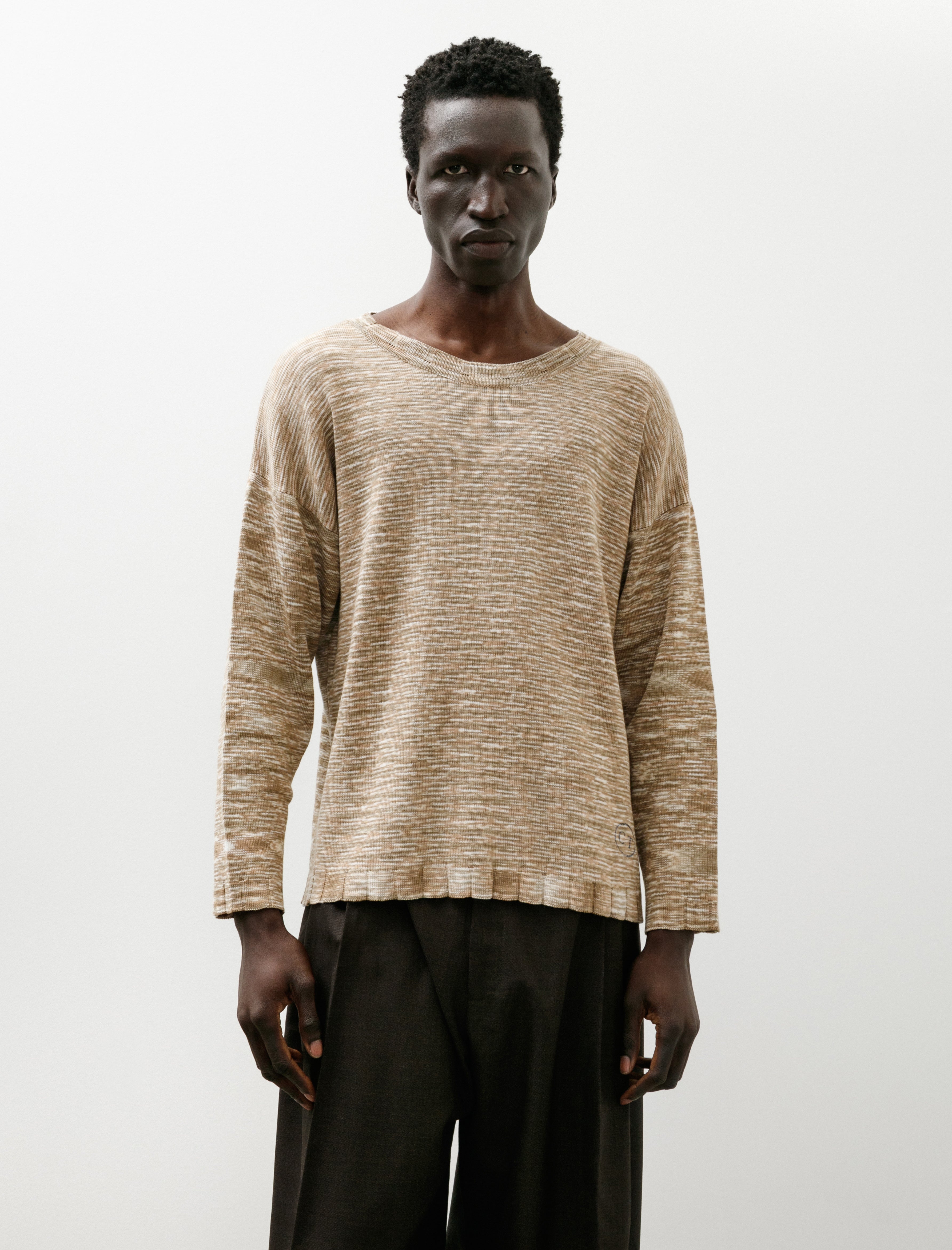 Cecile Tulkens Drop Shoulder Crewneck Full Needle Space Dye Beige