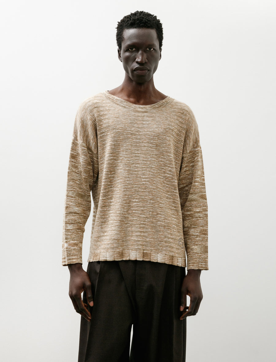 Drop Shoulder Crewneck Full Needle Space Dye Beige - Image 1