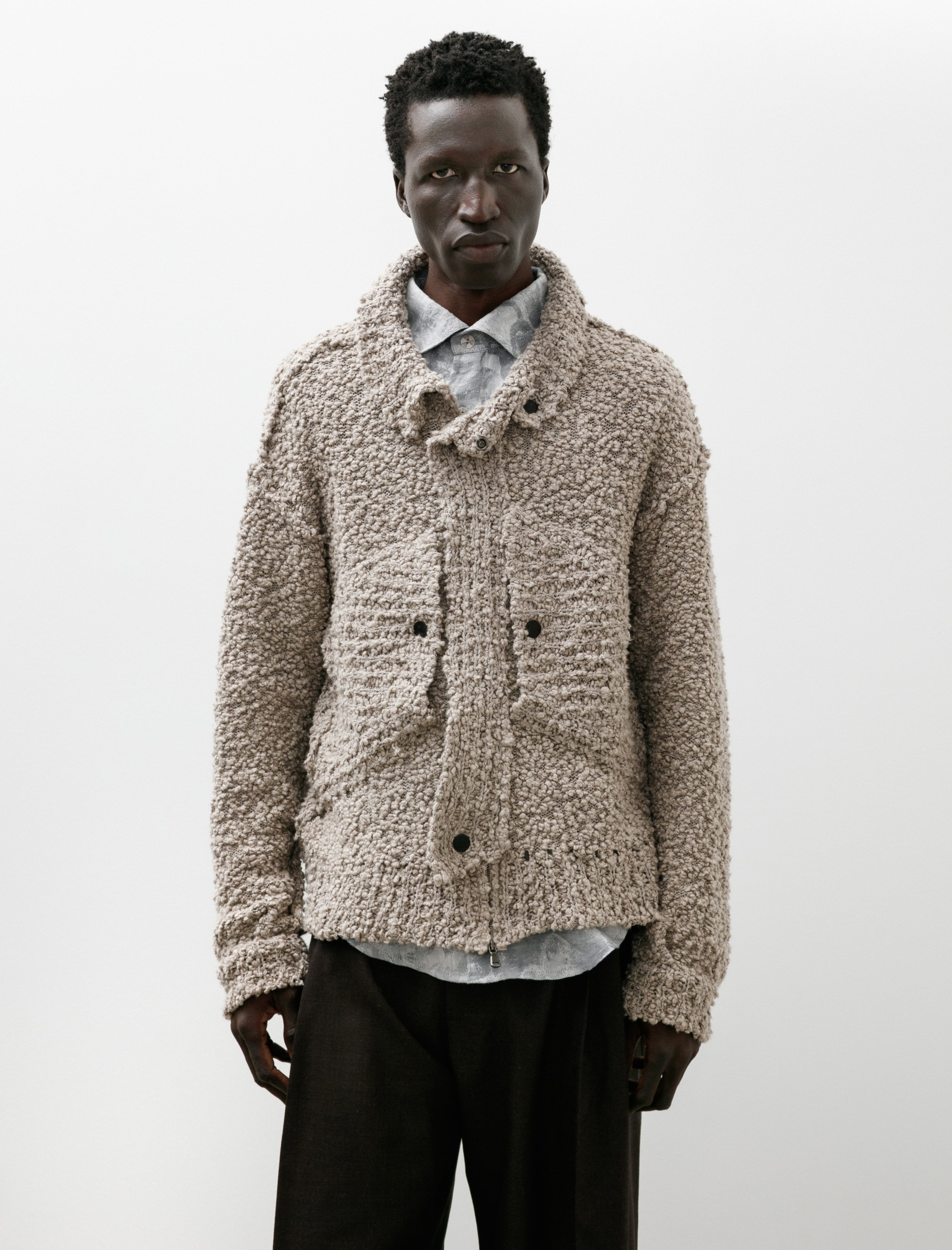 Cecile Tulkens Boucle Popper Jacket Putty