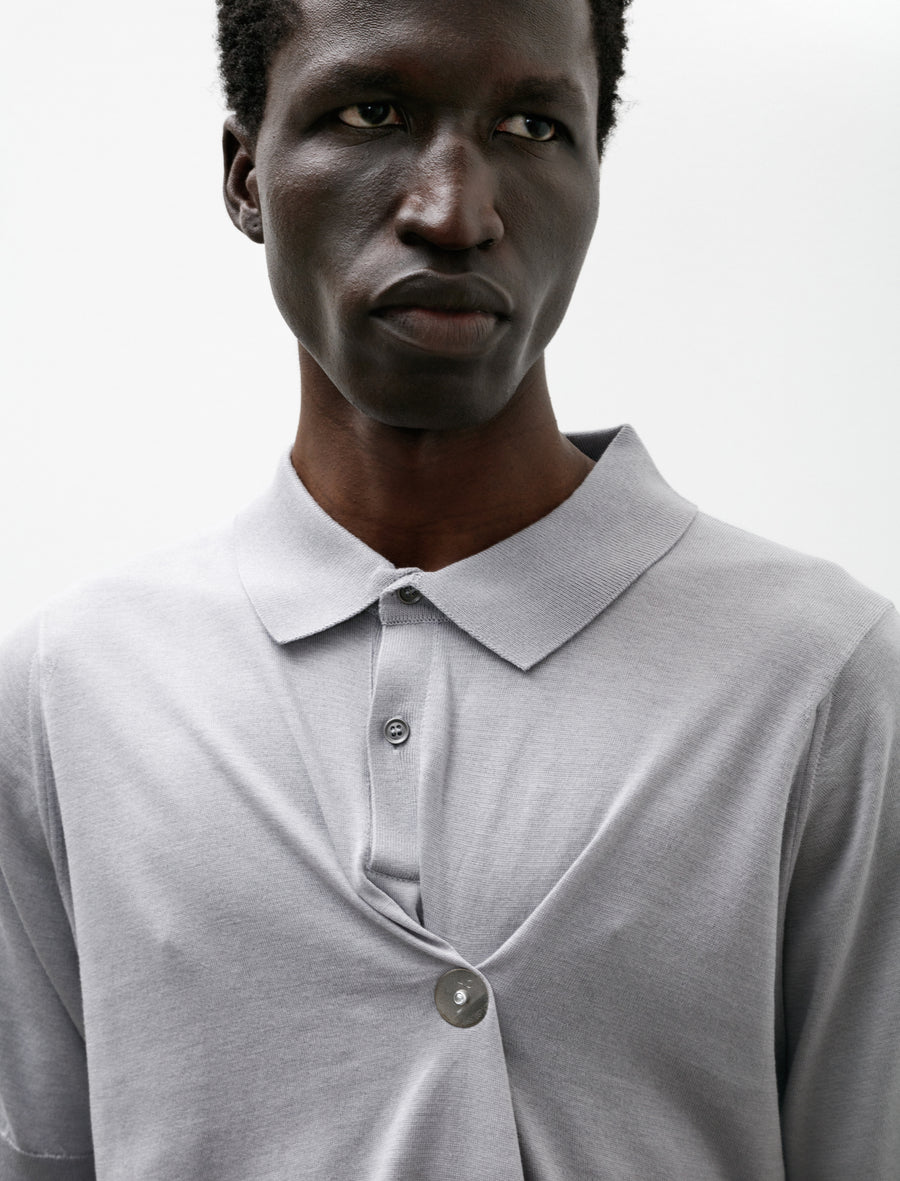 John Smedley Indian Guaze Double Twist Polo Silver Birch - Image 4