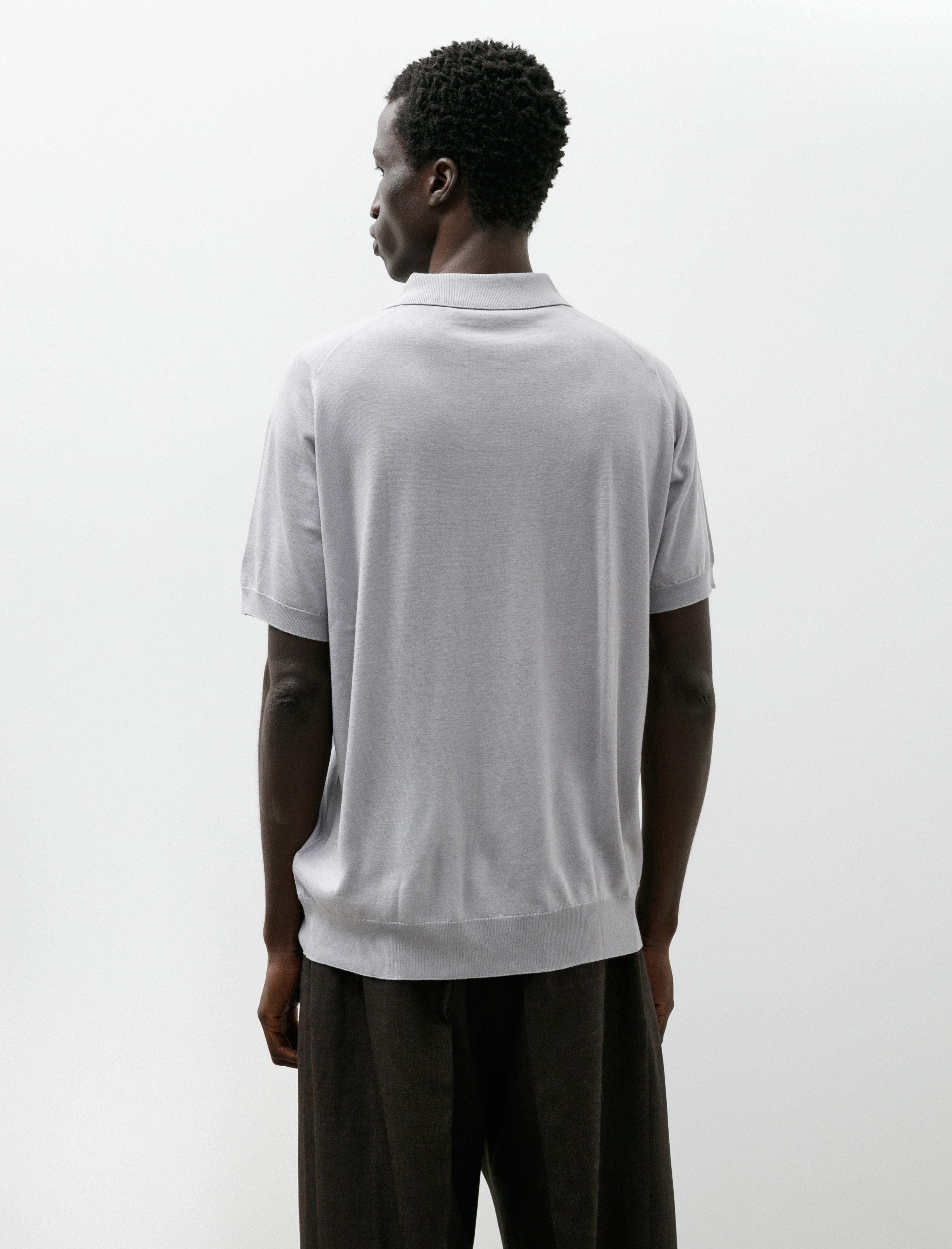 Cecile Tulkens John Smedley Indian Guaze Double Twist Polo Silver Birch