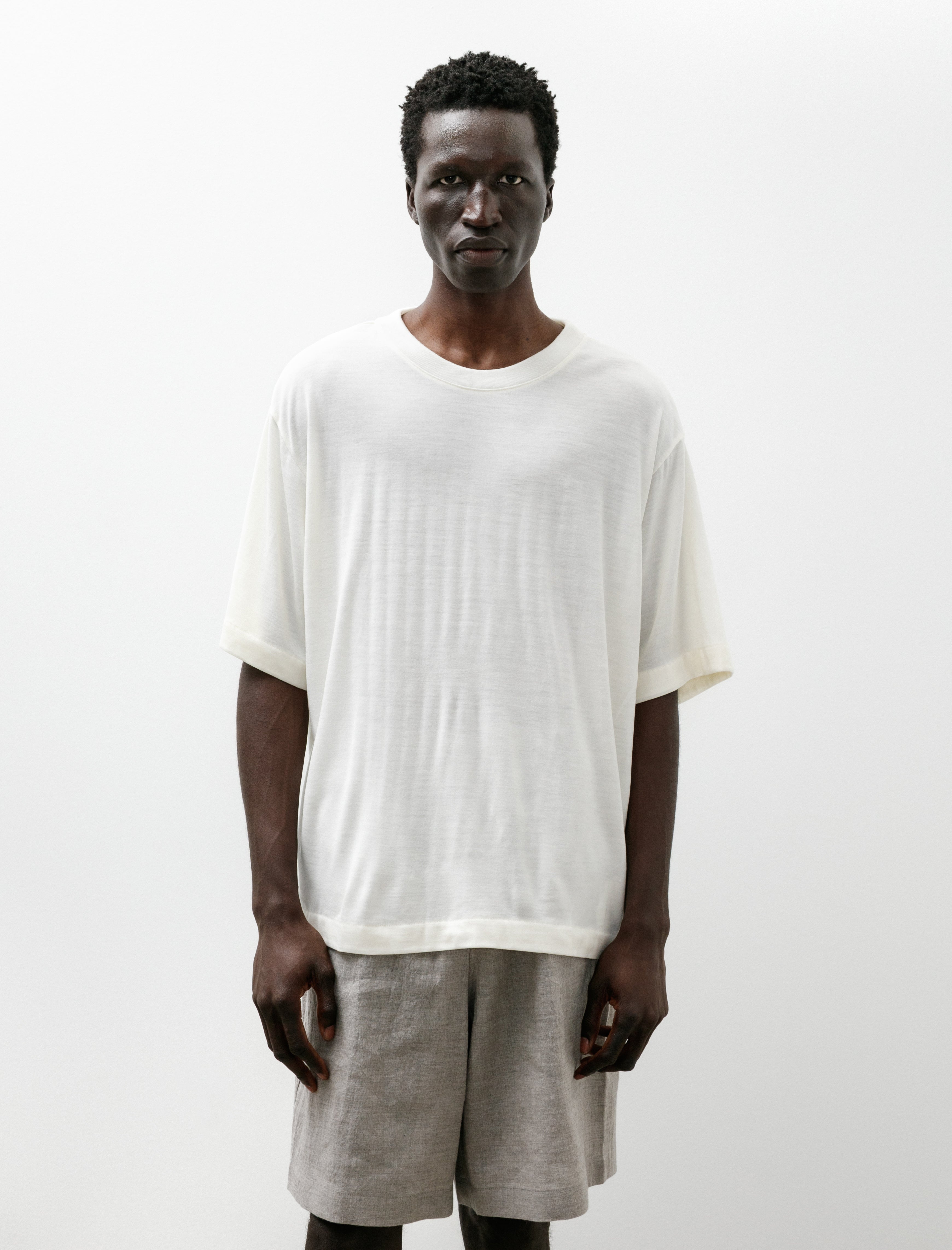 Gorsch Merino Wool Pullover Short Sleeve Knit Off White