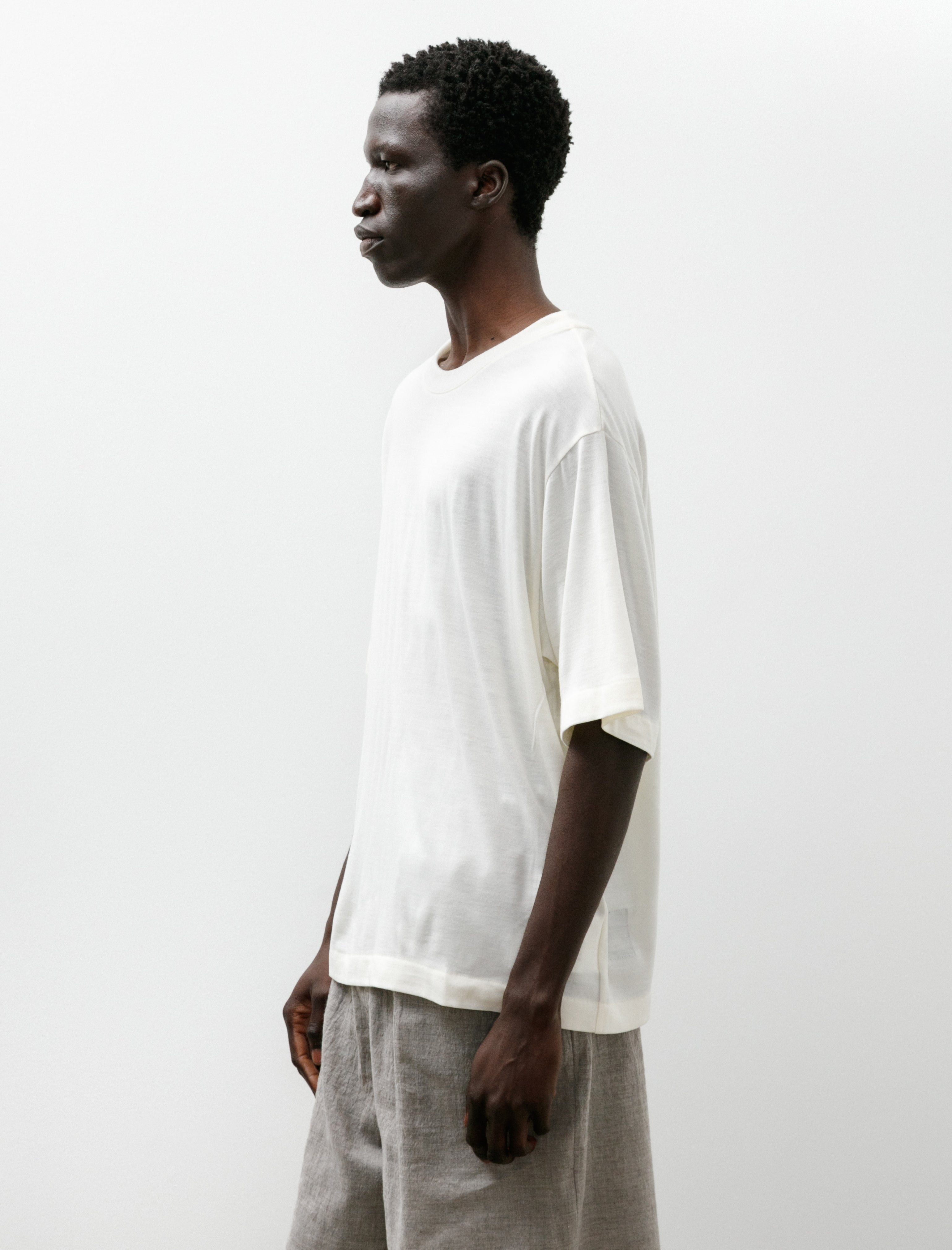 Gorsch Merino Wool Pullover Short Sleeve Knit Off White
