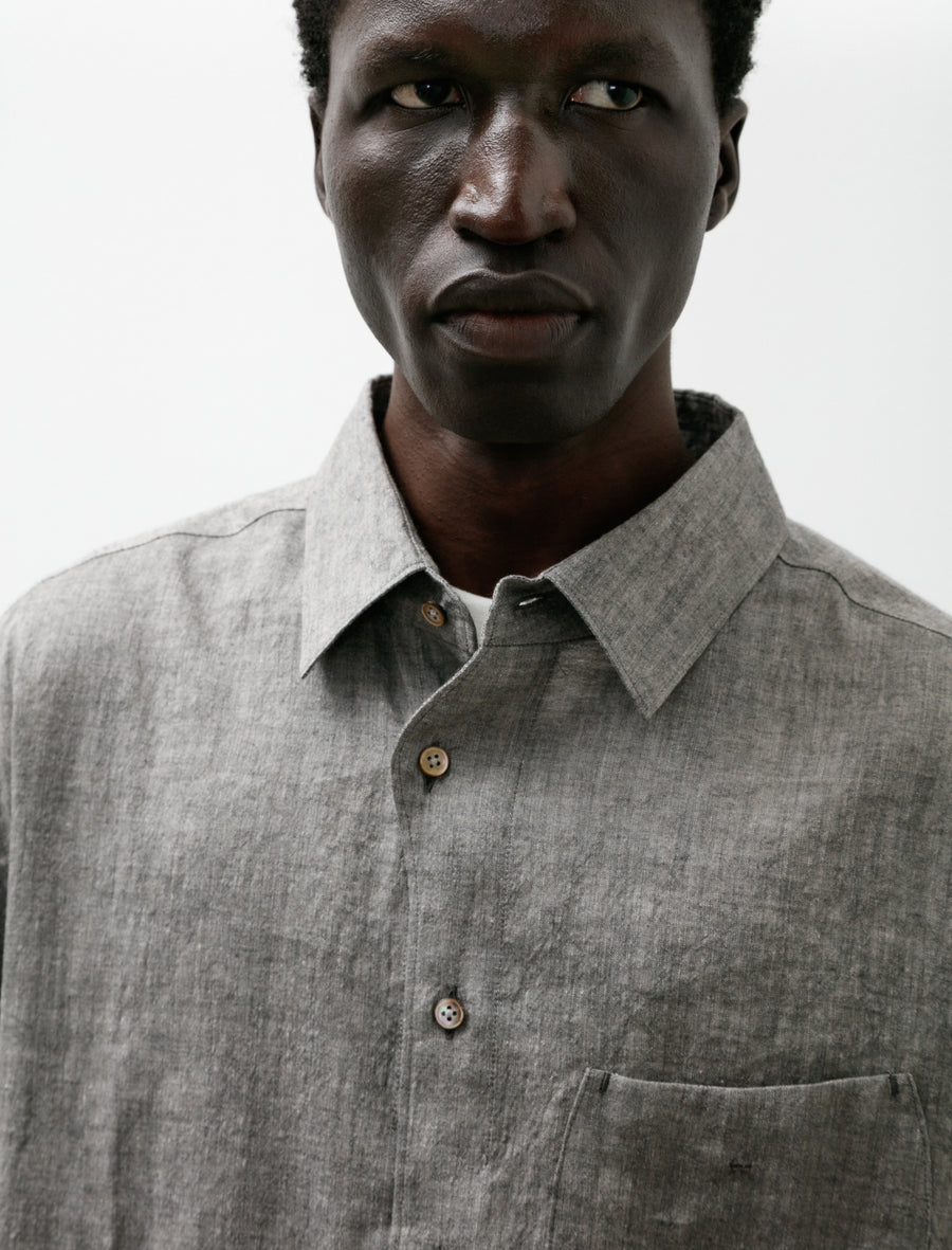 Yak Mix L/C Wide Silhouette Collar Shirt Dark Grey - Image 4