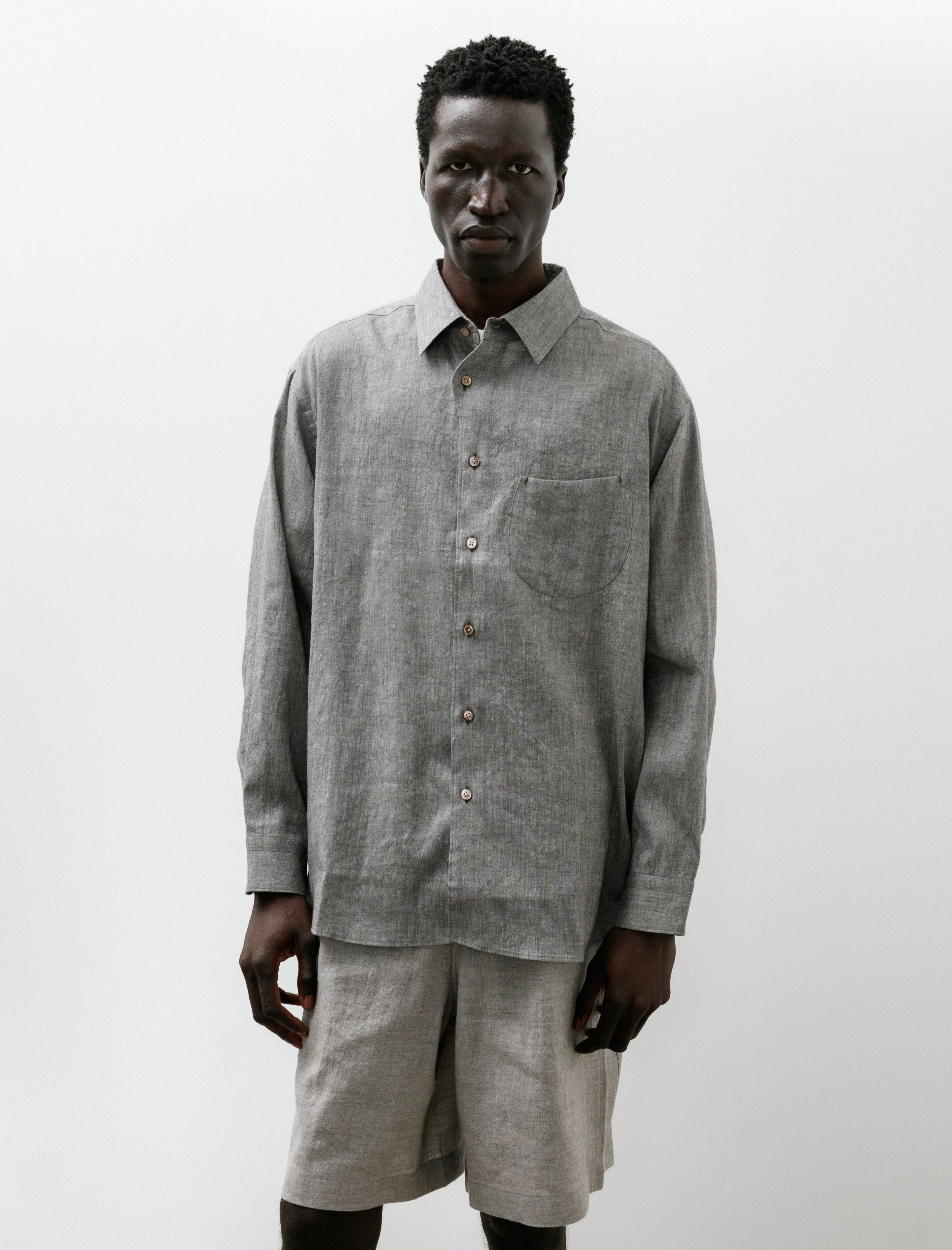 Gorsch Yak Mix L/C Wide Silhouette Collar Shirt Dark Grey
