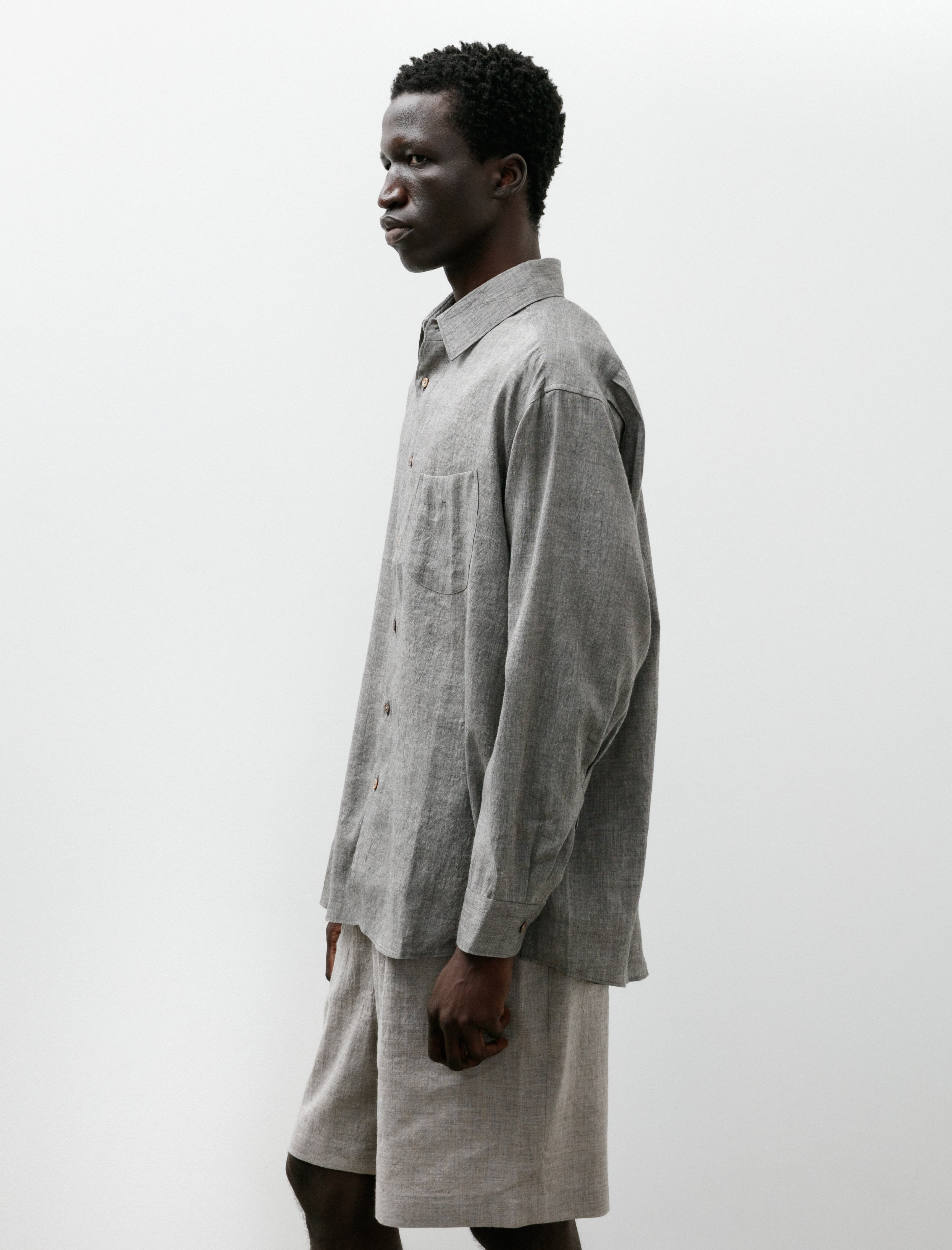 Gorsch Yak Mix L/C Wide Silhouette Collar Shirt Dark Grey