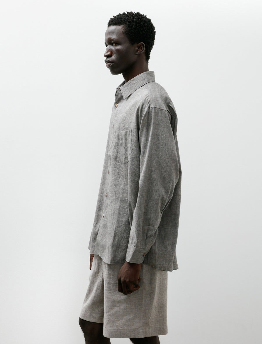 Yak Mix L/C Wide Silhouette Collar Shirt Dark Grey - Image 3