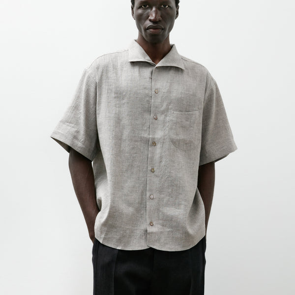 Gorsch Yak Mixed L/C Italian Collar Short Sleeve Shirt Light Grey
